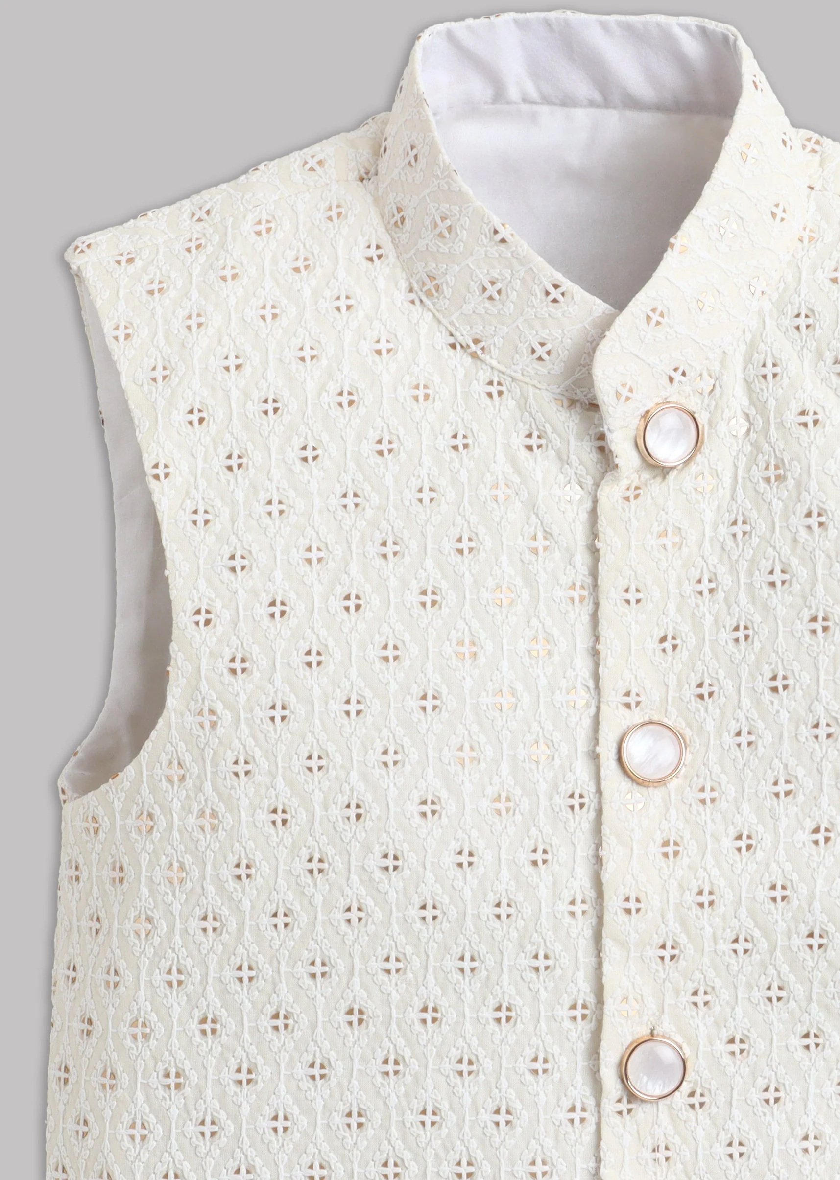 Blue Mirror Work Chanderi Kurta With Embroidered Jacket - Image 7