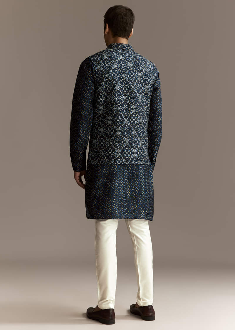 Blue Mirror Work Jacket Set - Image 3
