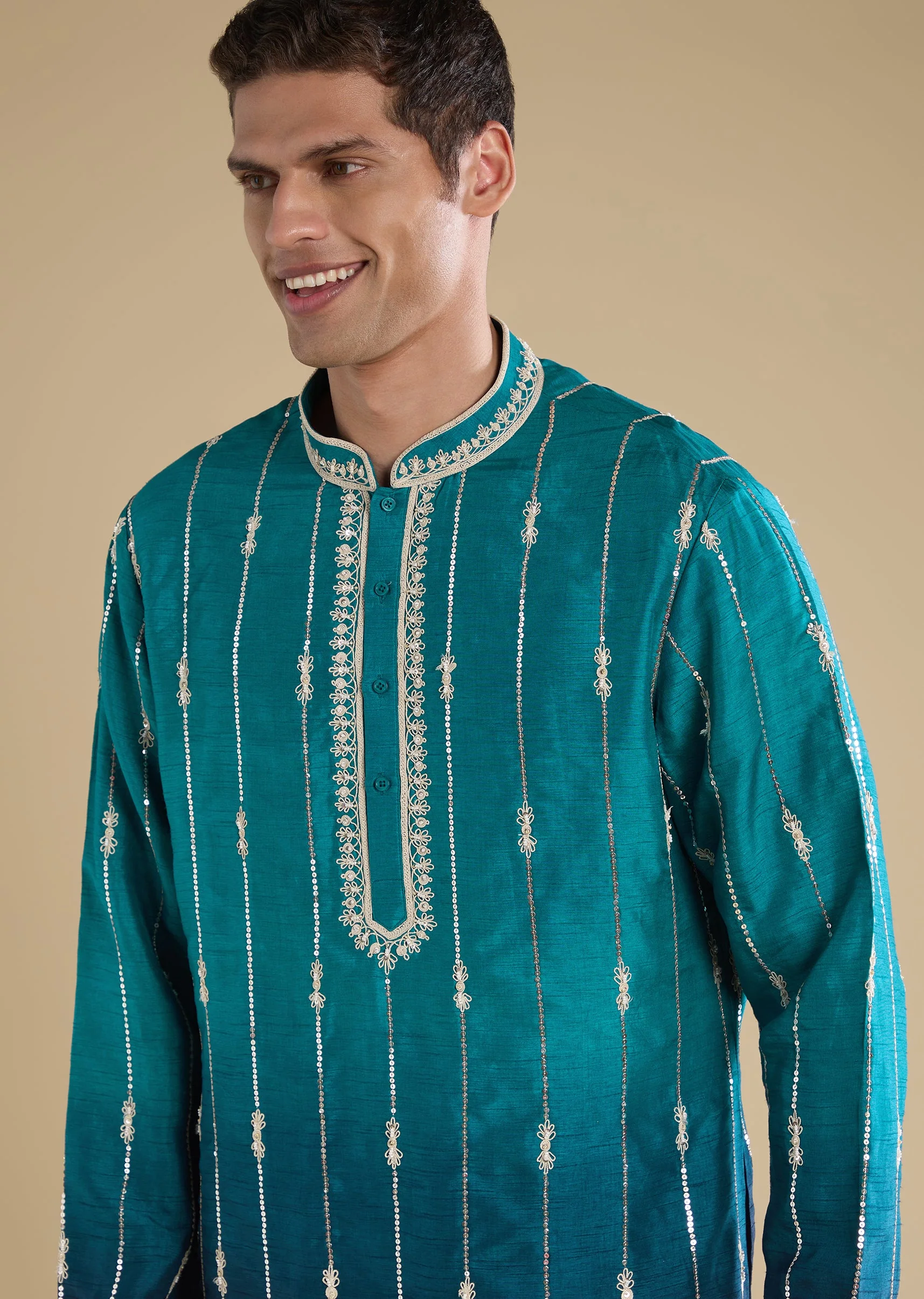 Blue Ombre Kurta And Flared Pants Set With Matching Dupatta - Image 4