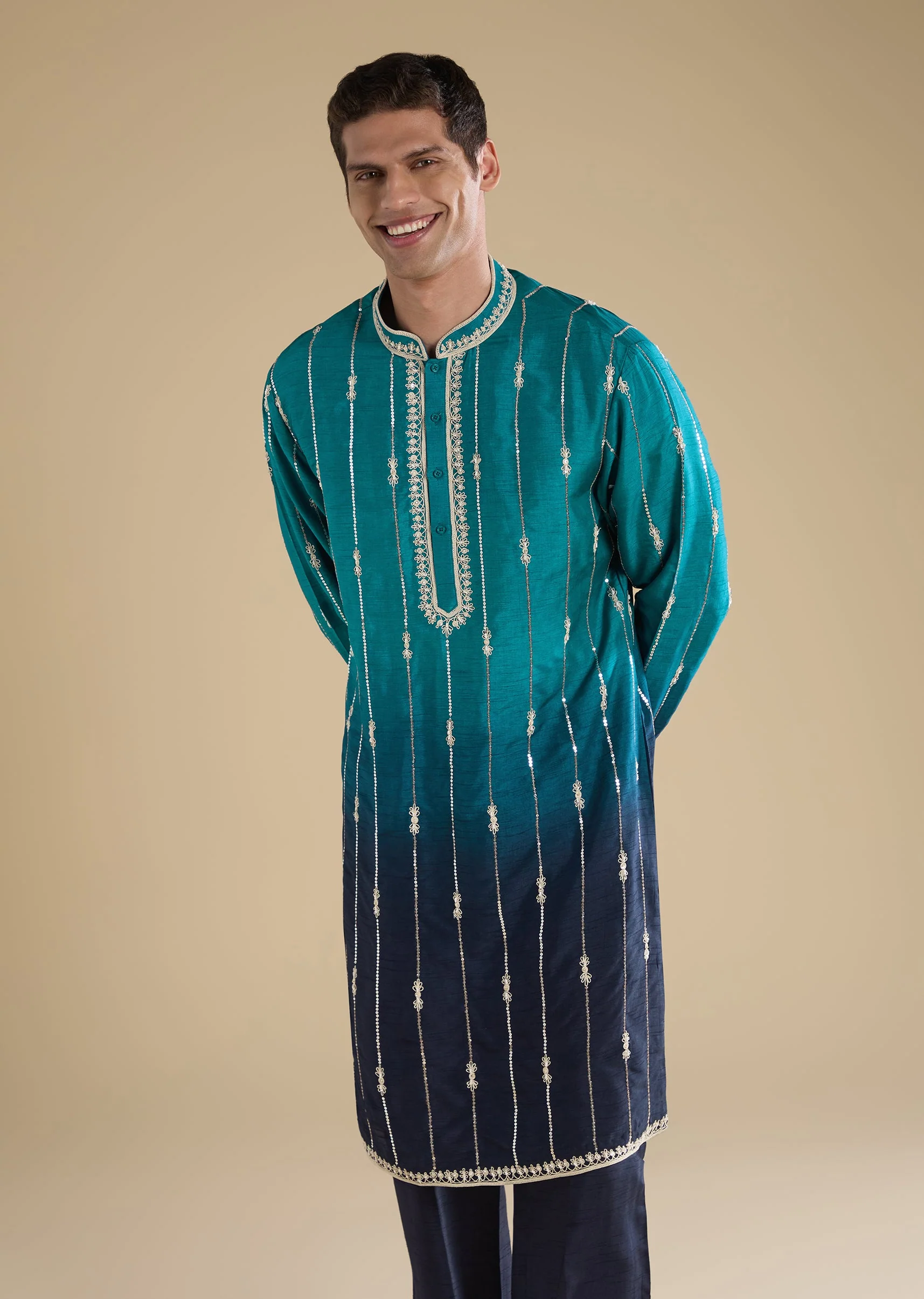 Blue Ombre Kurta And Flared Pants Set With Matching Dupatta - Image 6