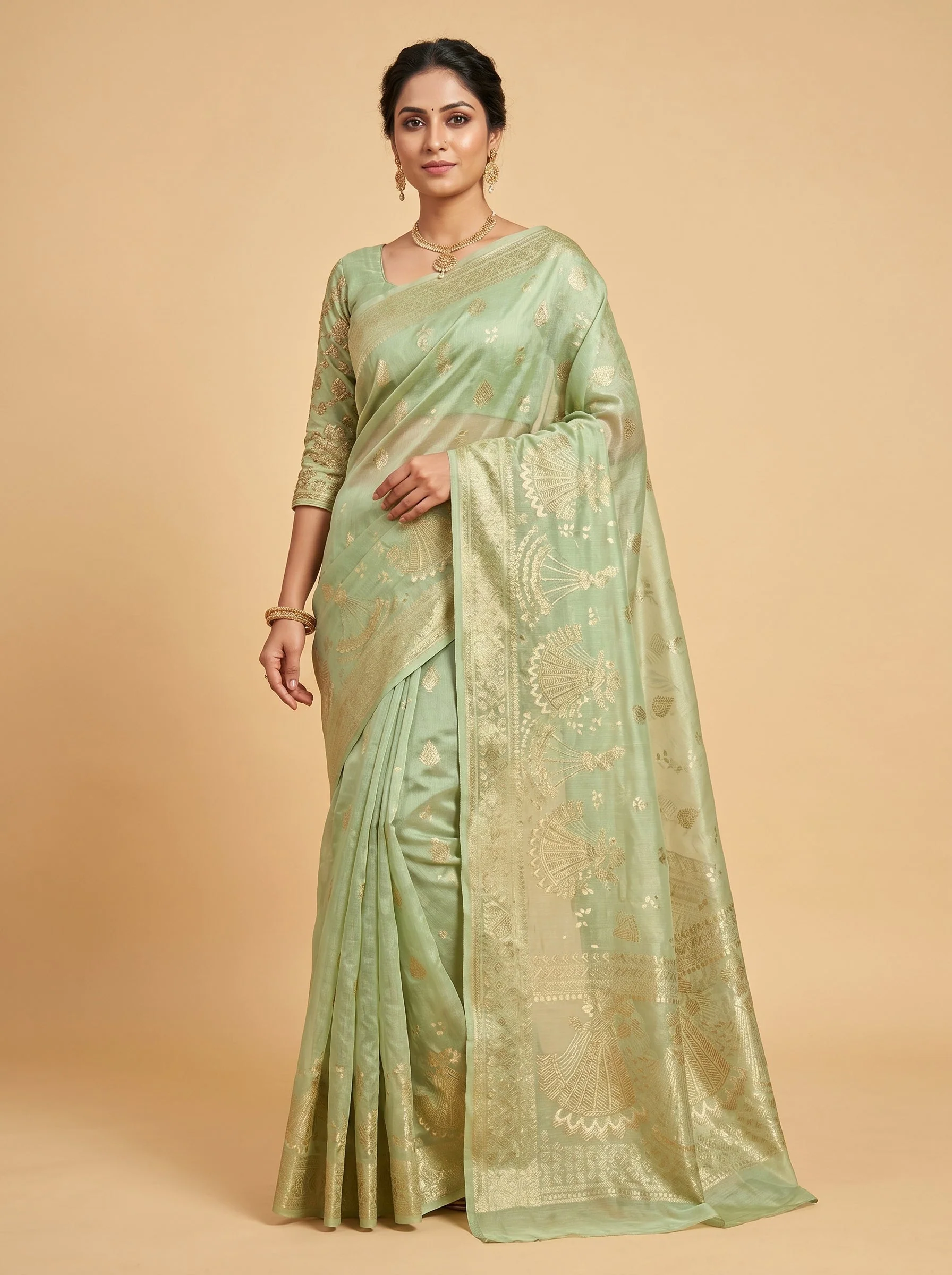 Blue Polished Craft Embroidered Saree