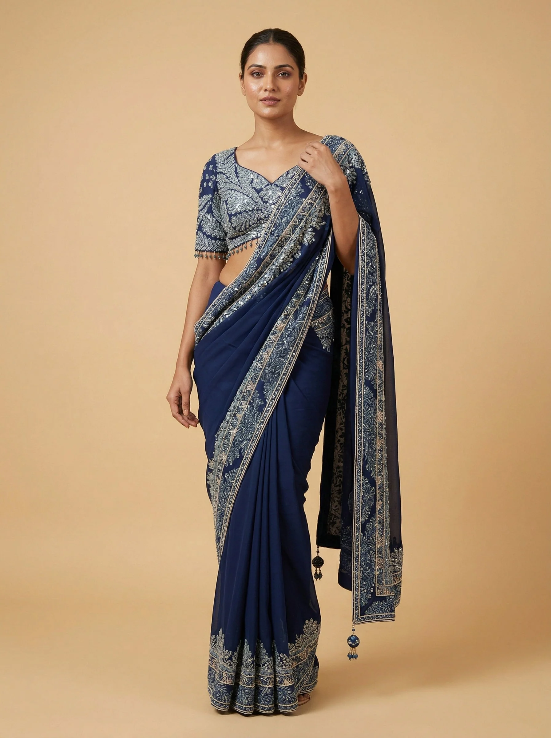 Blue Precise Embroidered Saree