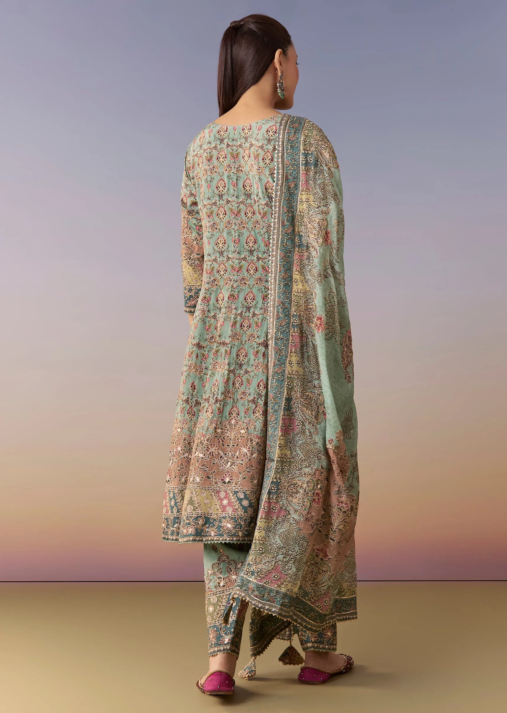Blue Printed Kurta Set With Pant And Dupatta - Image 5