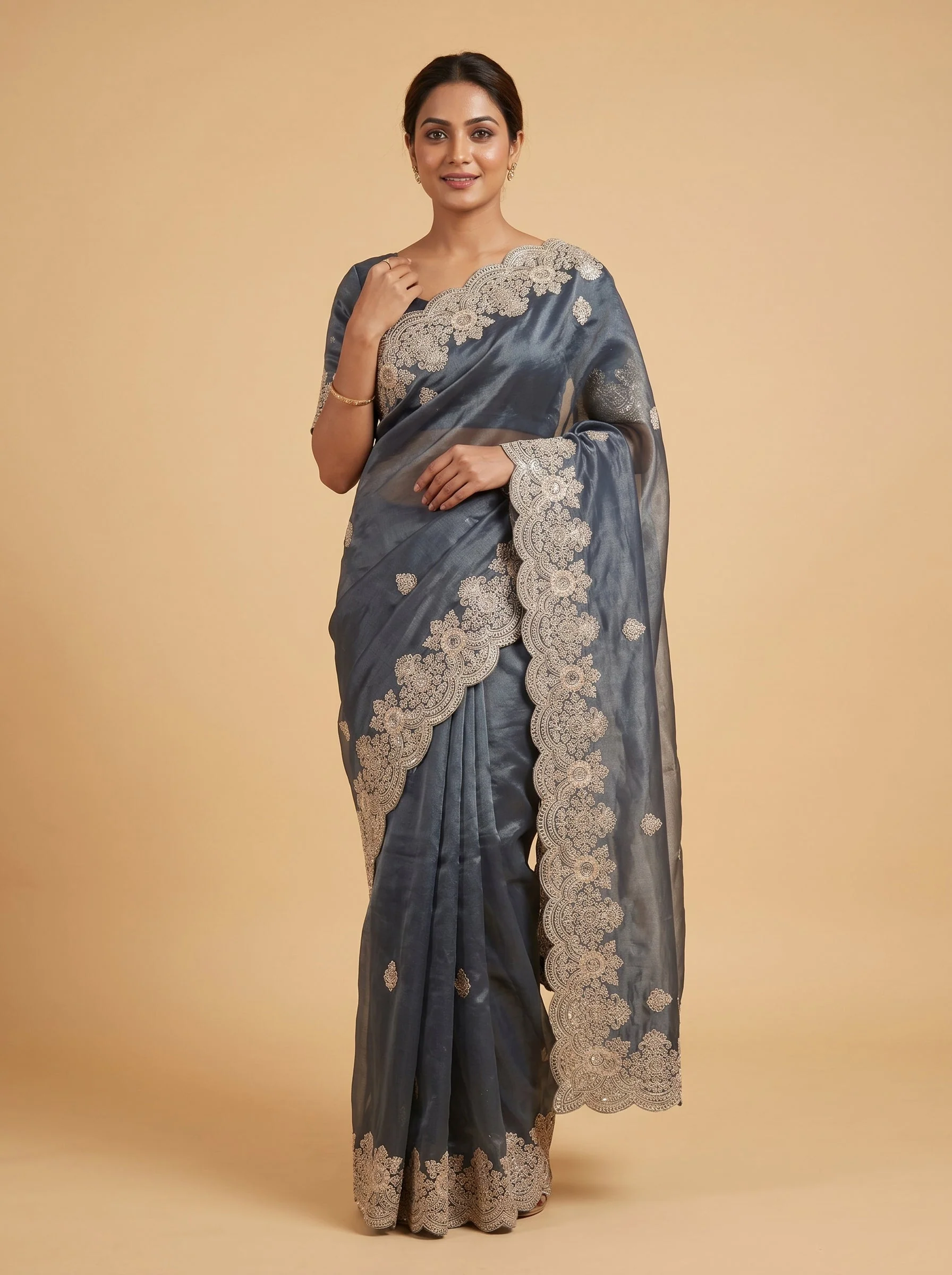 Blue Refined Texture Embroidered Saree