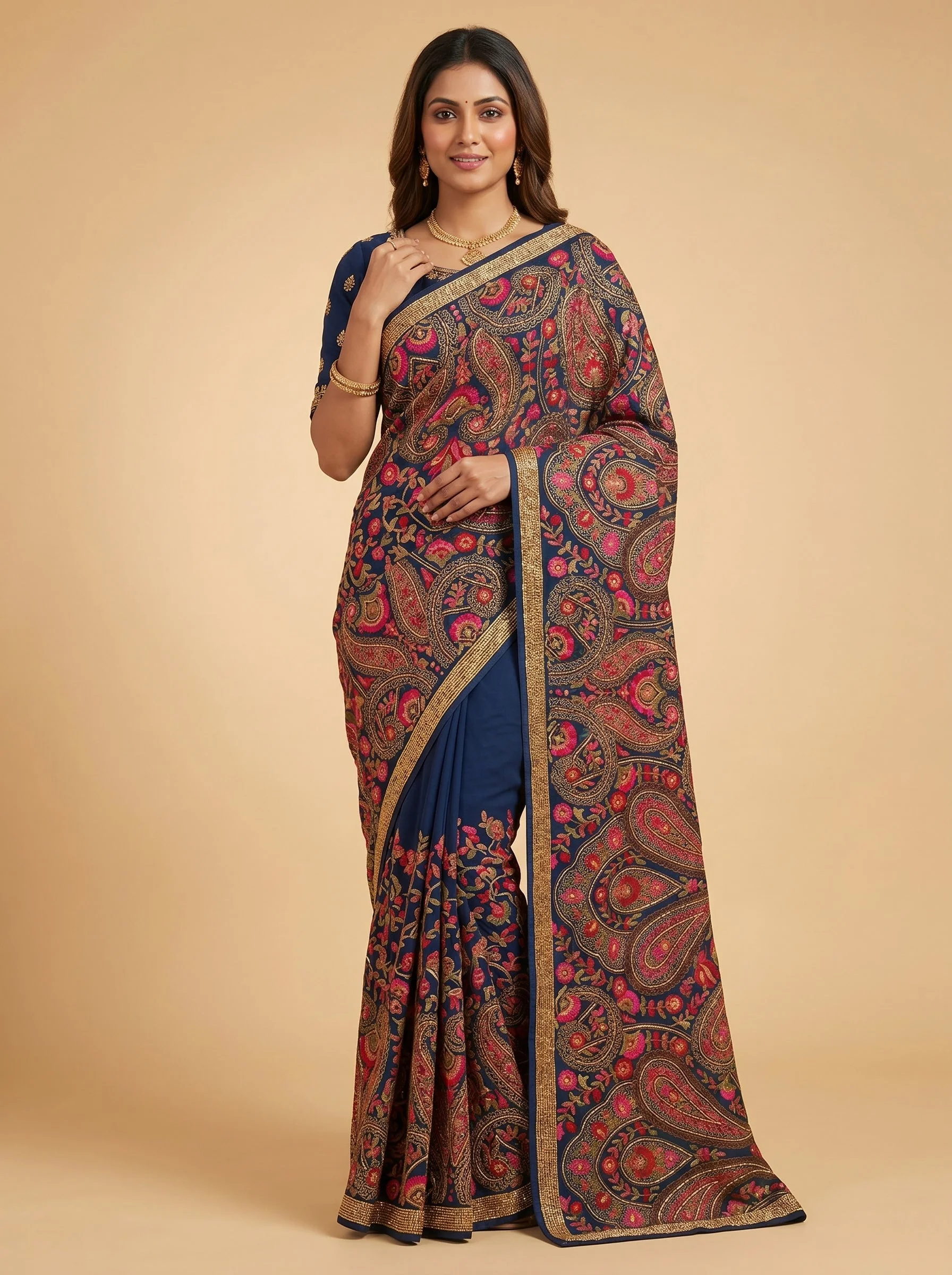 Blue Refined Threadwork Embroidered Saree