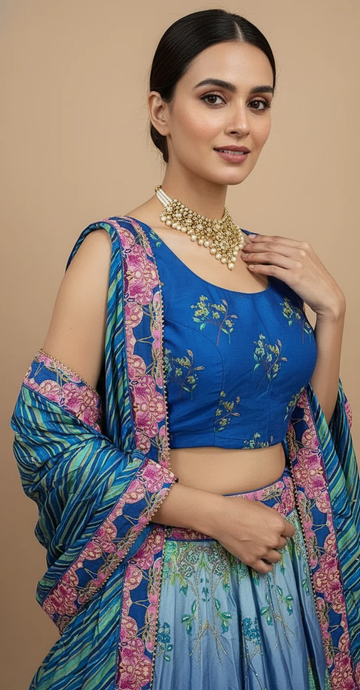 Blue Sapphire Bridesmaid Lehenga - Image 3