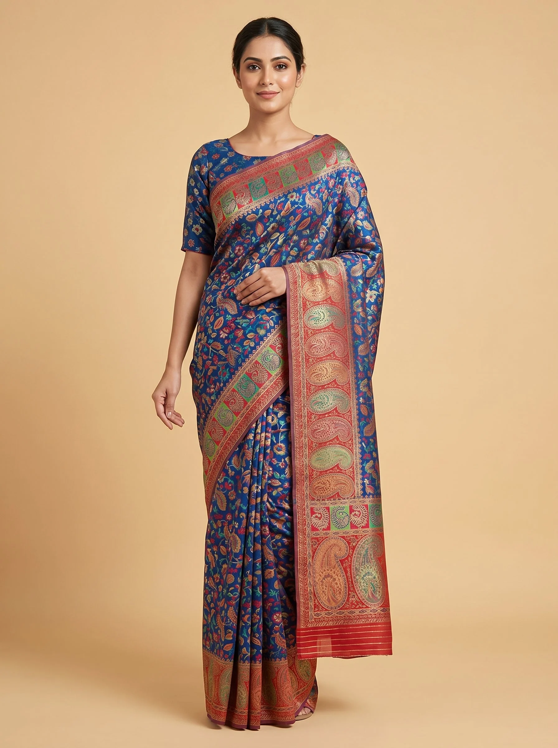 Blue Satin Drift Handloom Saree