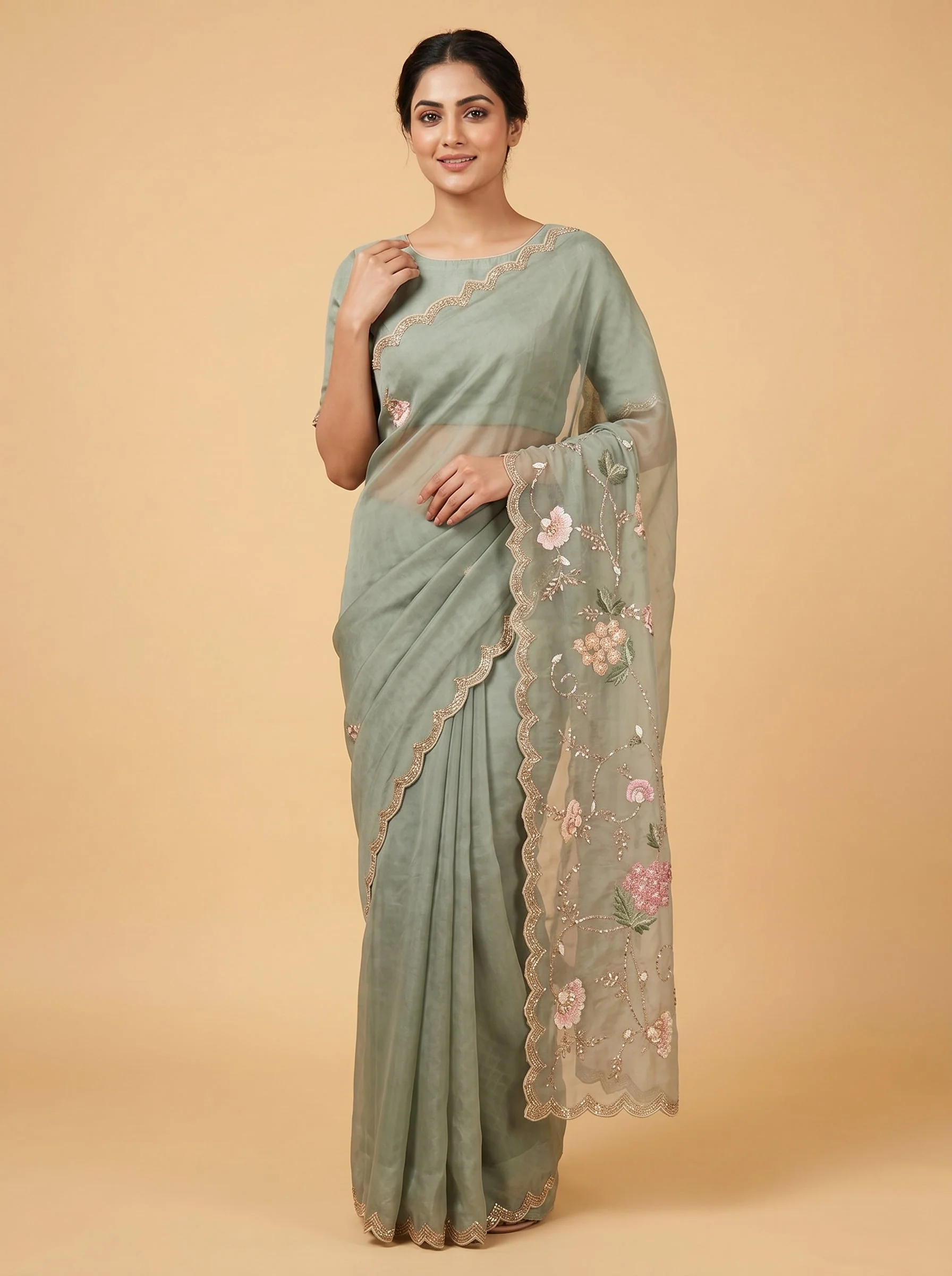 Blue Serene Flow Embroidered Saree