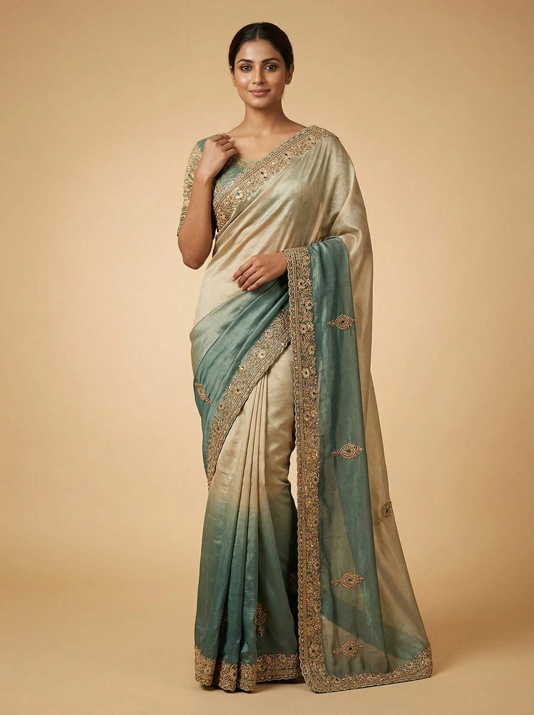 Blue Shaded Crafted Handloom Saree