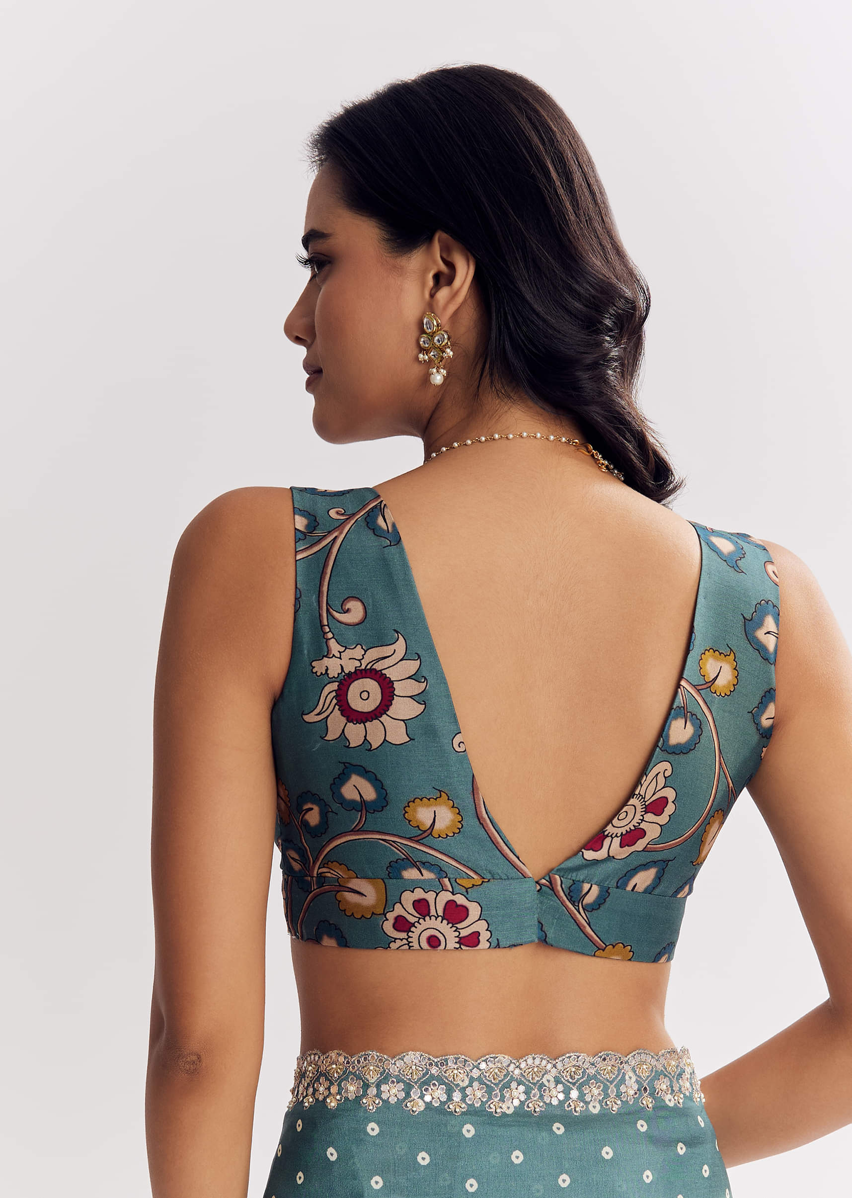 Blue Shaded Muslin Printed Saree With Mirror Gota Zari And Sequins - Image 8