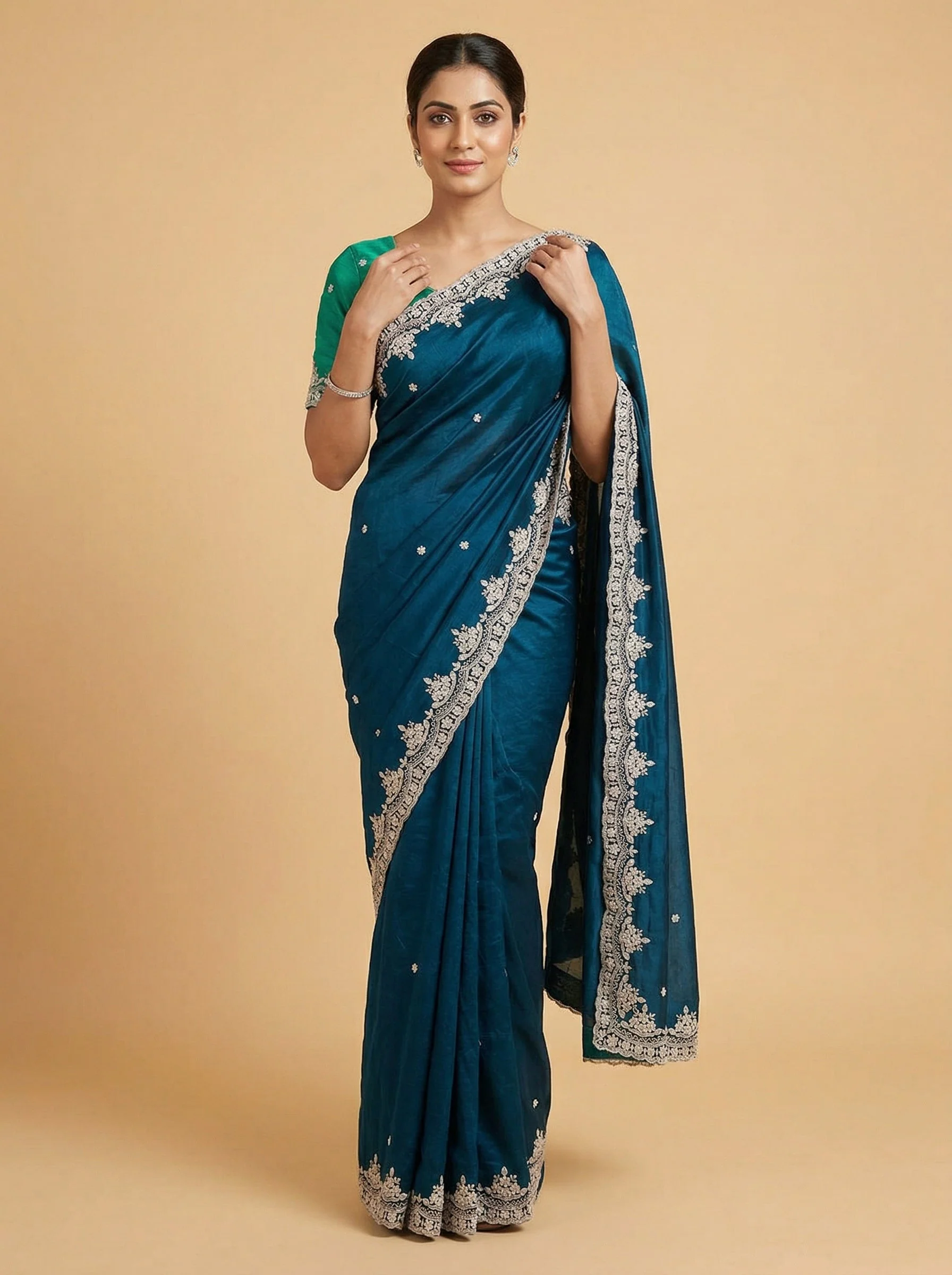 Blue Shaded Trim Embroidered Saree
