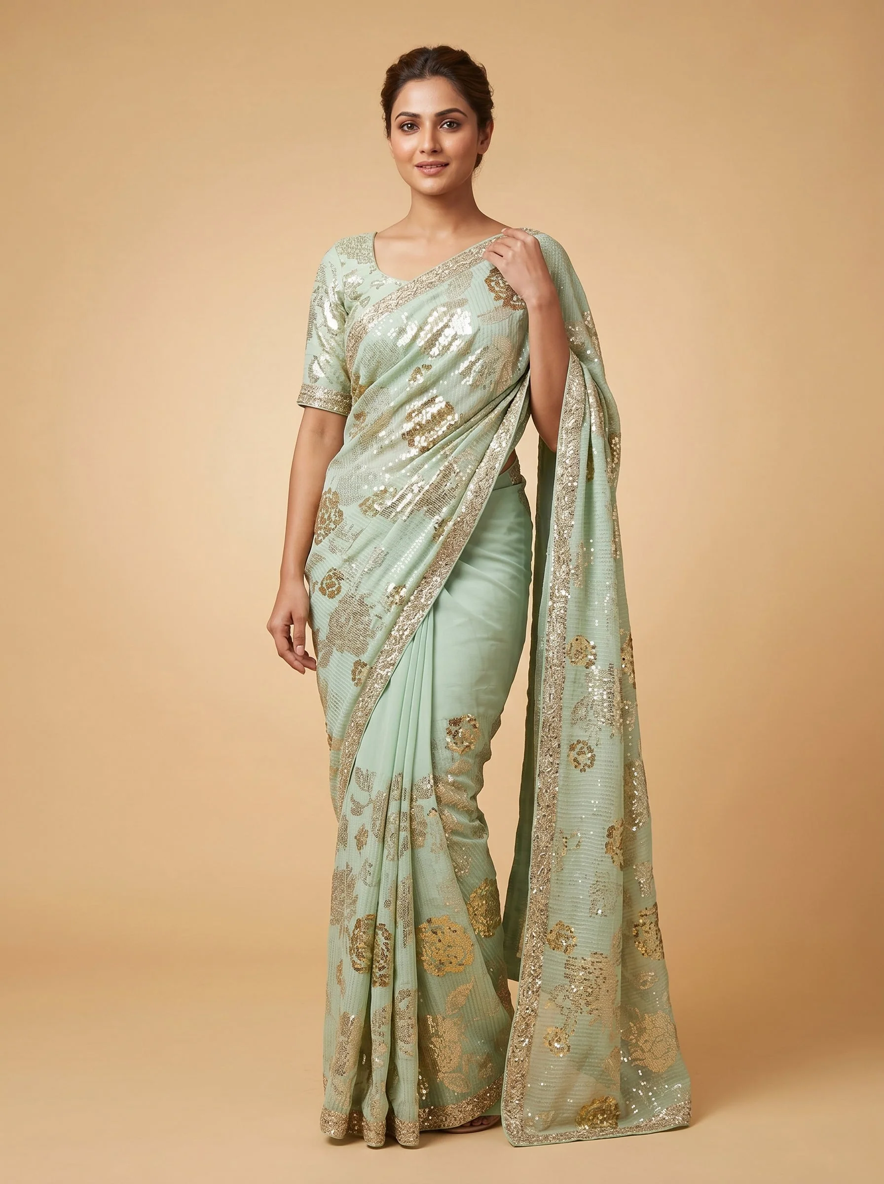 Blue Smooth Embroidered Saree