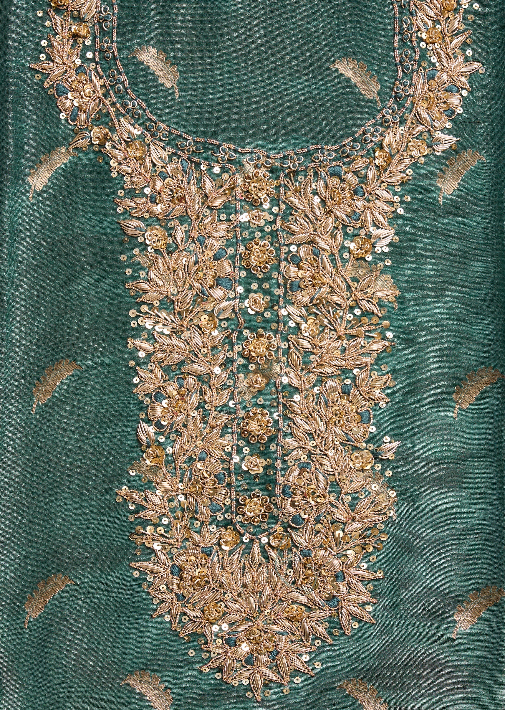Blue Tissue Embroidered Unstitched Suit Set - Image 2