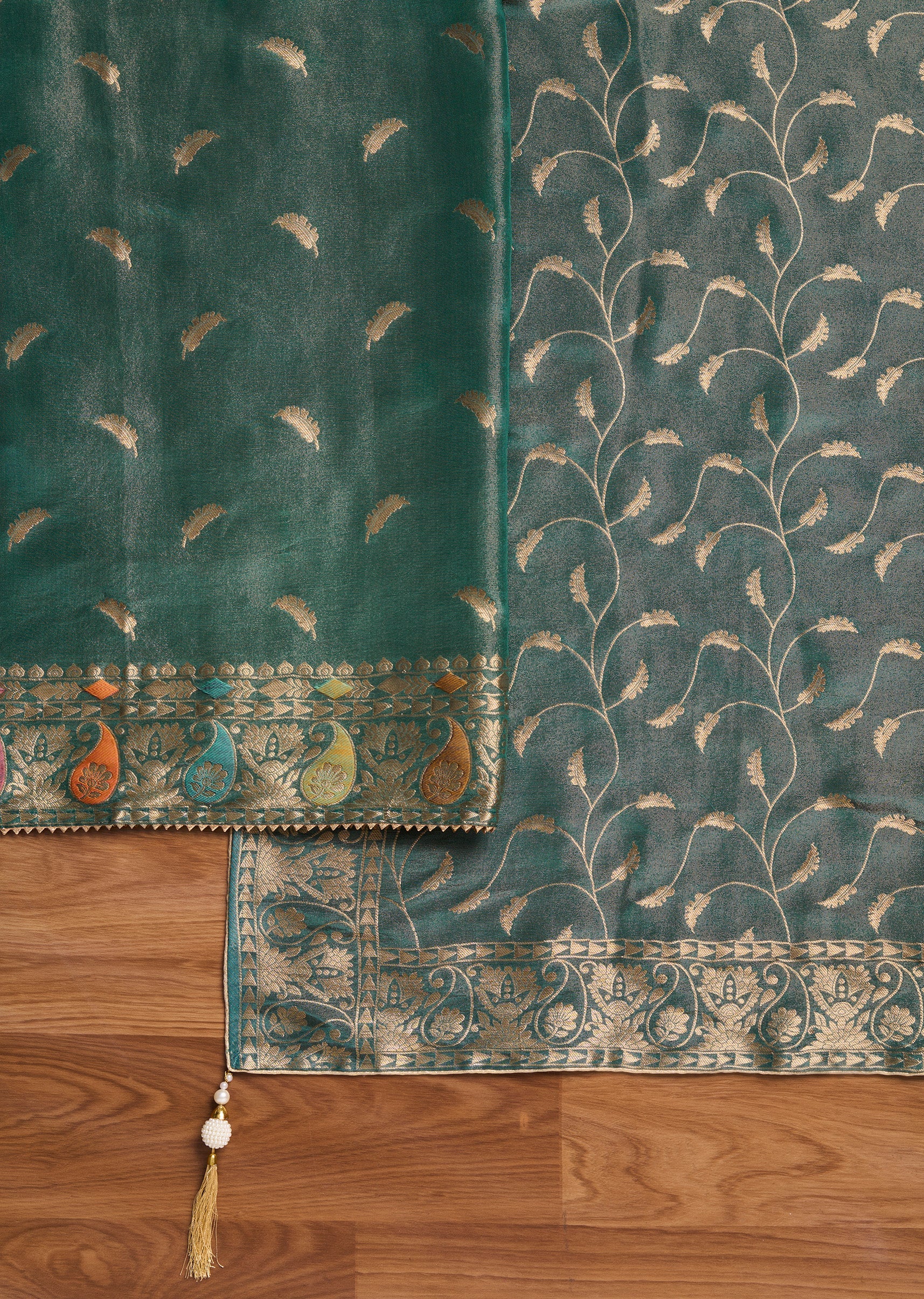 Blue Tissue Embroidered Unstitched Suit Set - Image 3