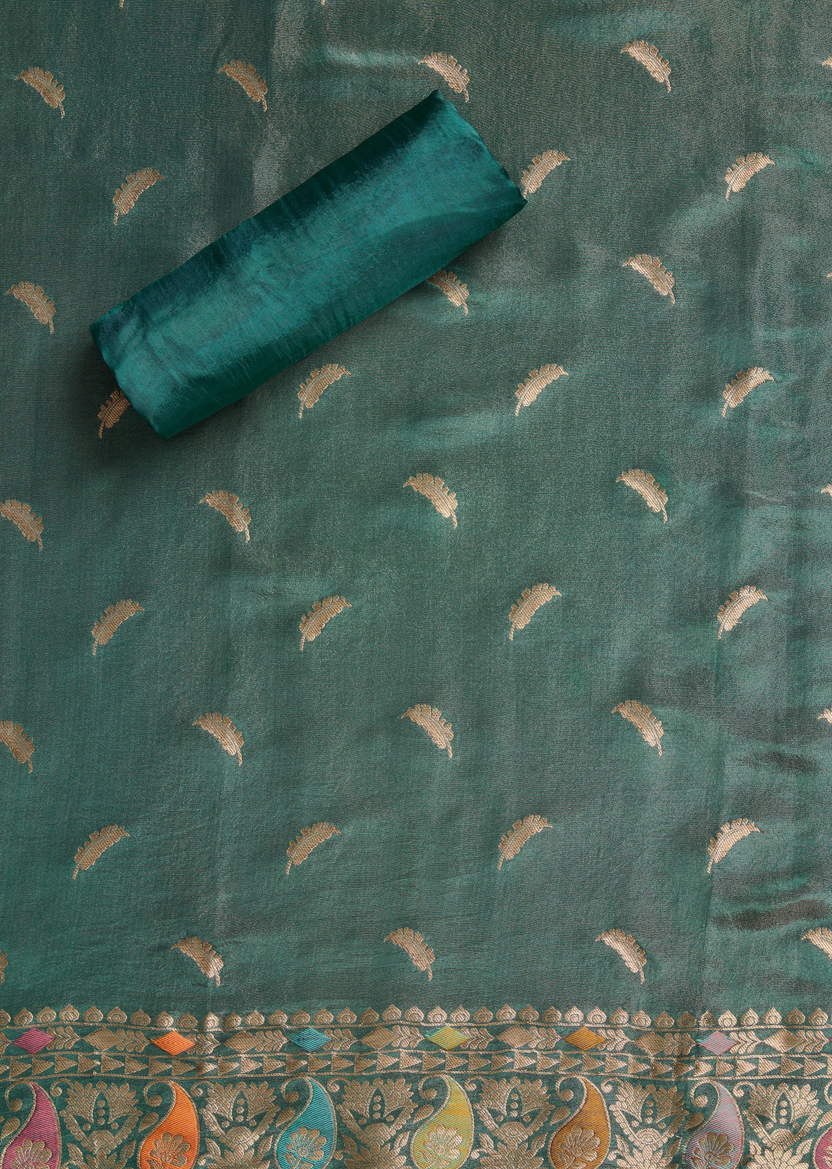 Blue Tissue Embroidered Unstitched Suit Set - Image 4