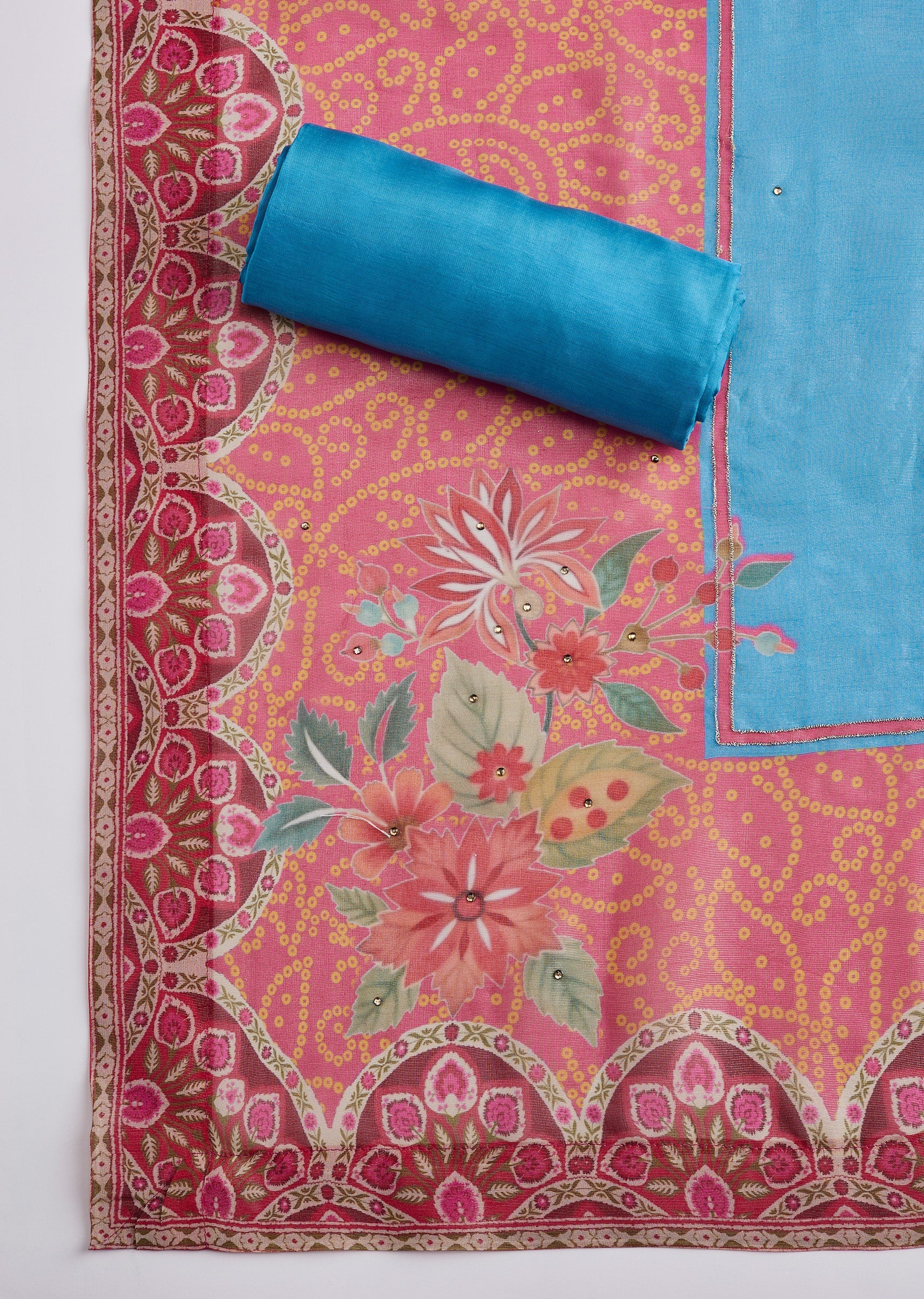 Blue Tissue Printed Unstitched Suit Set With Dupatta - Image 4