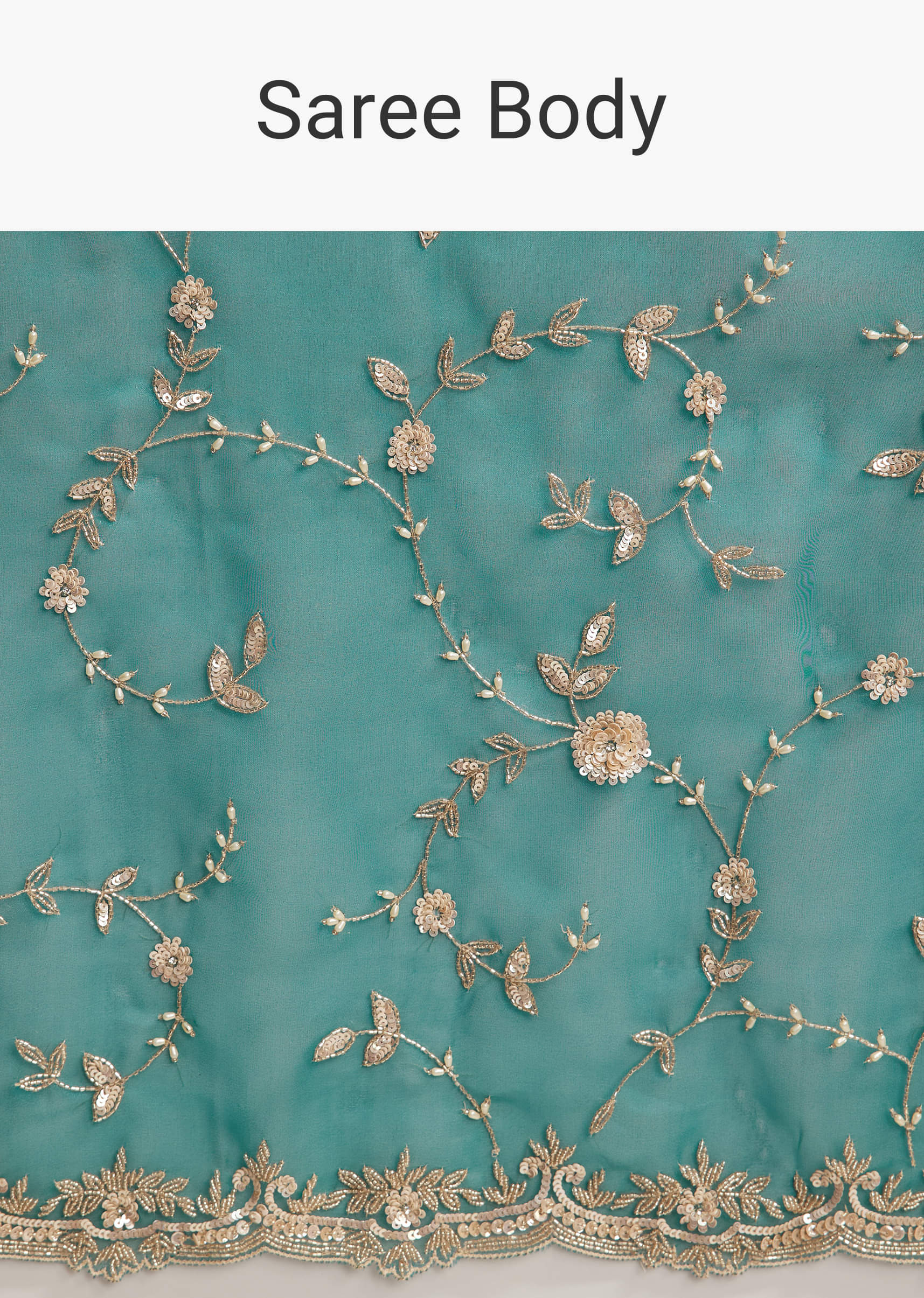 Blue Tissue Saree with Heavy Floral Jaal Embroidery - Image 8