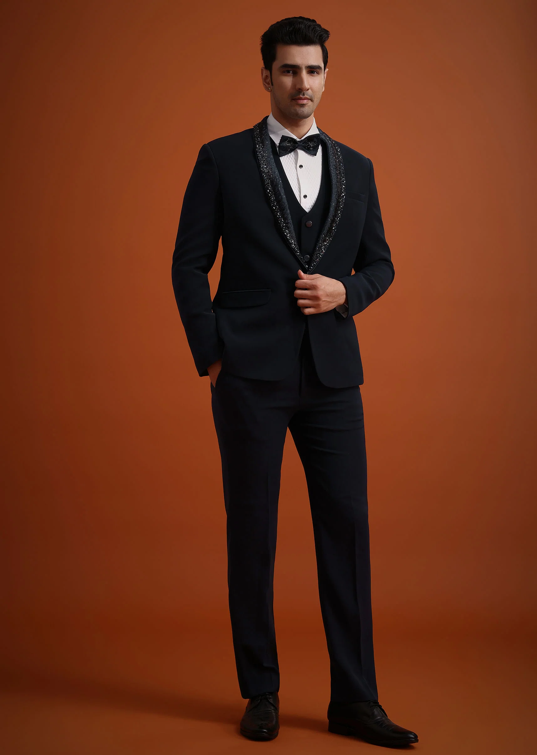 Blue Tuxedo Set With Pearl And Cutdana Work - Image 4
