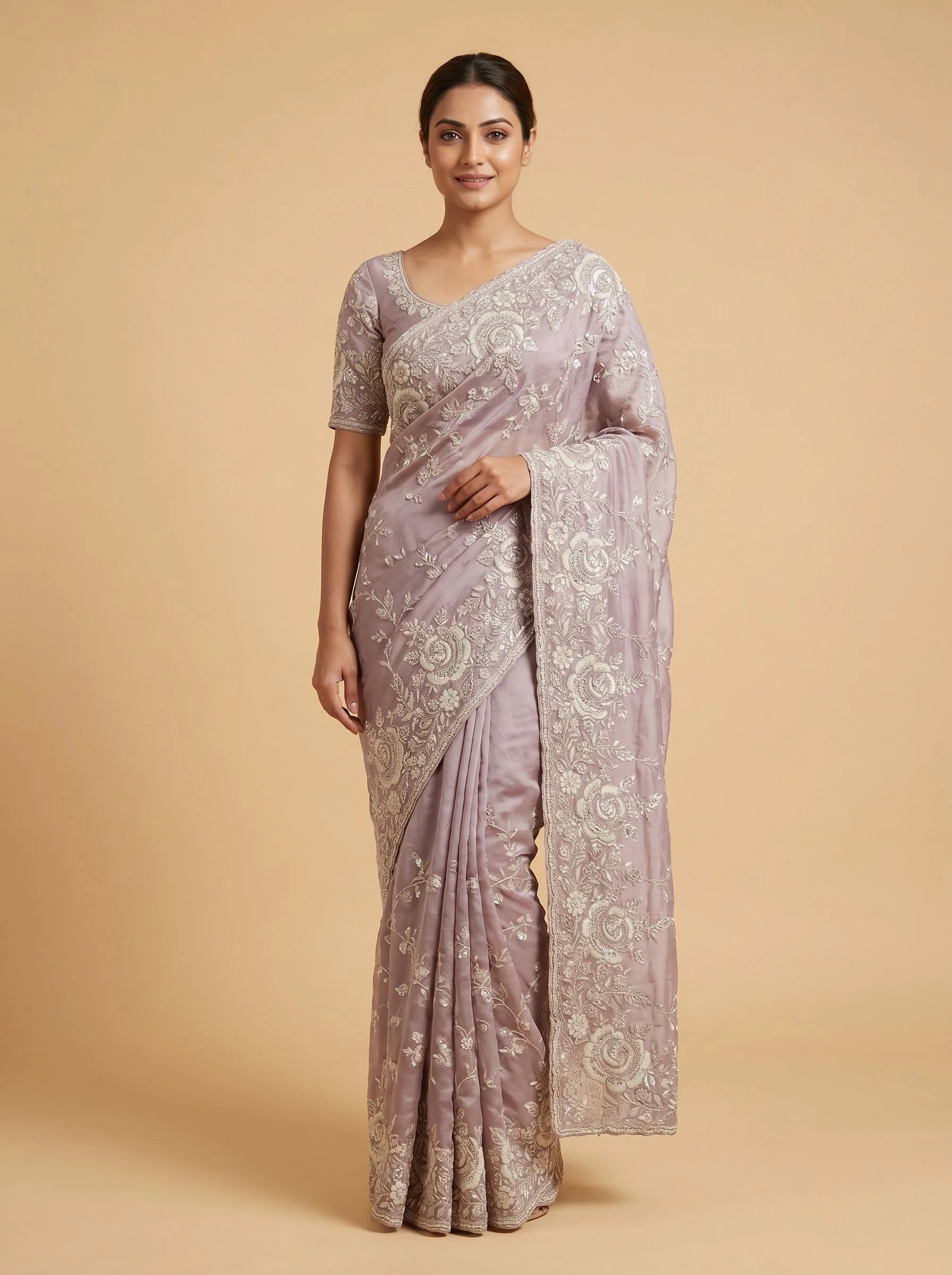 Blush Lace Embroidered Saree