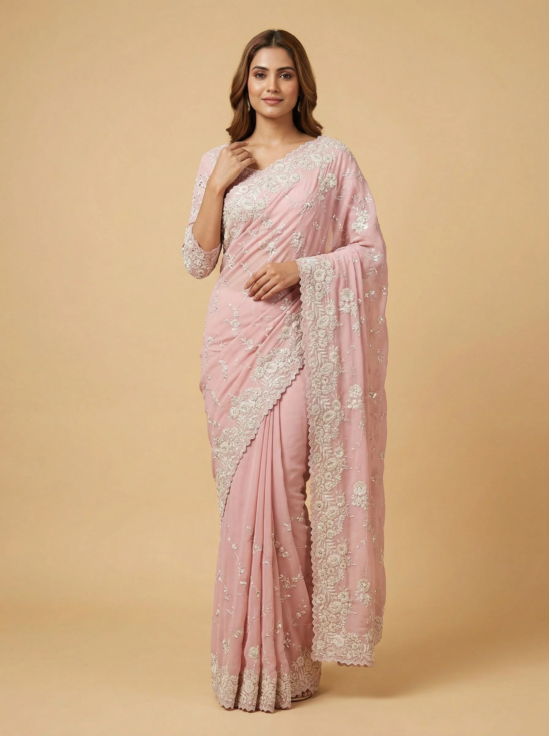 Blush Pink Embroidered Saree