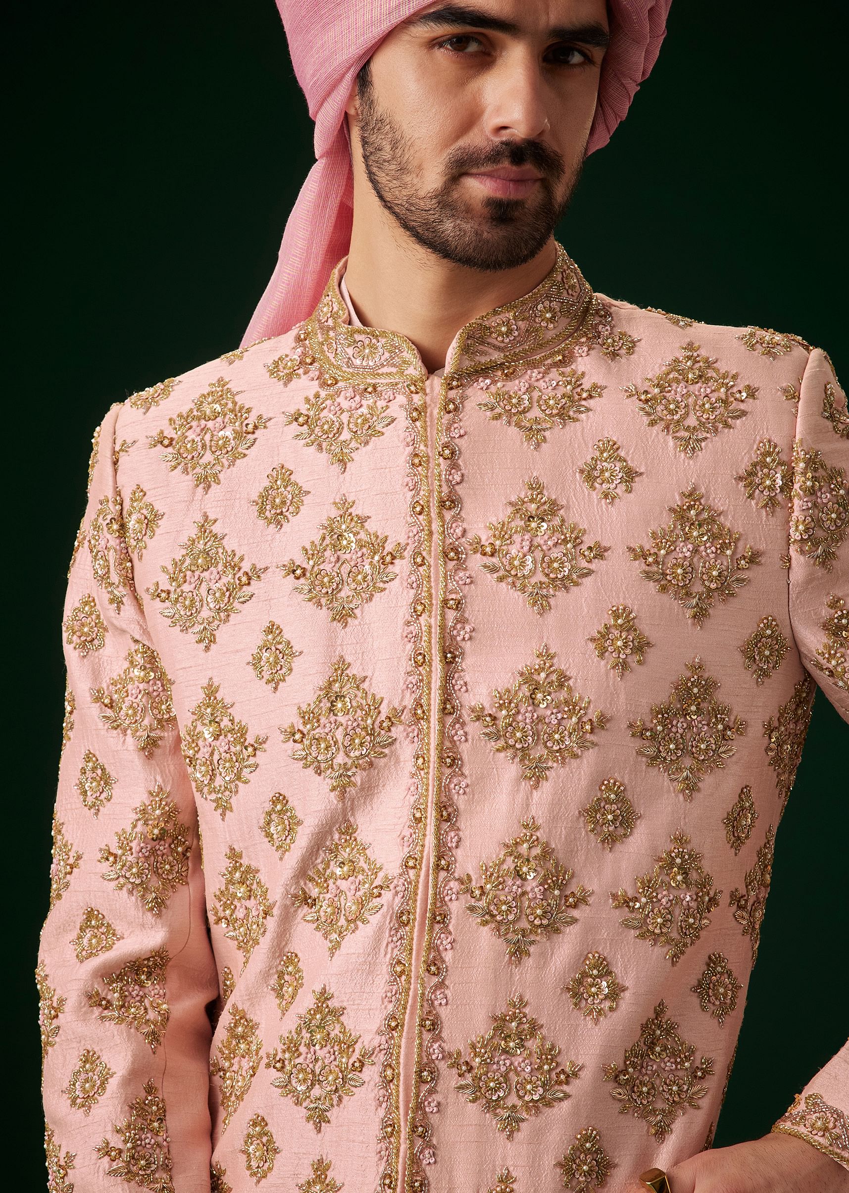 Blush Pink Embroidered Sherwani Set - Image 2