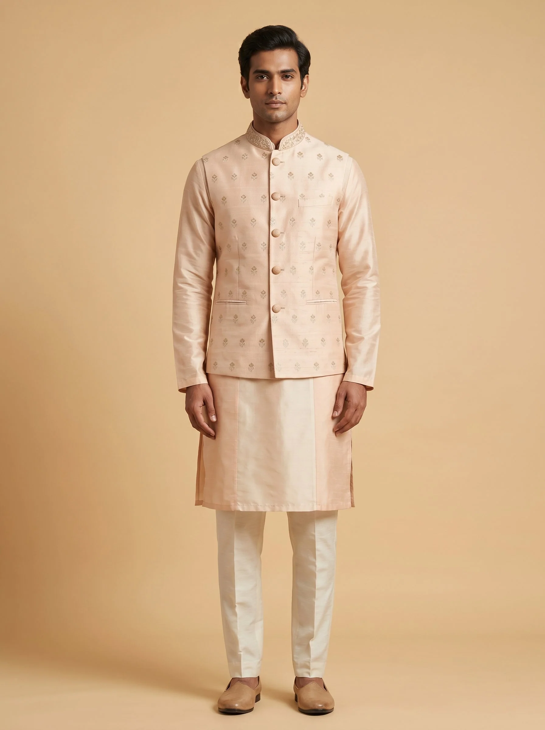 Blush Pink Layered Jacket Kurta Set