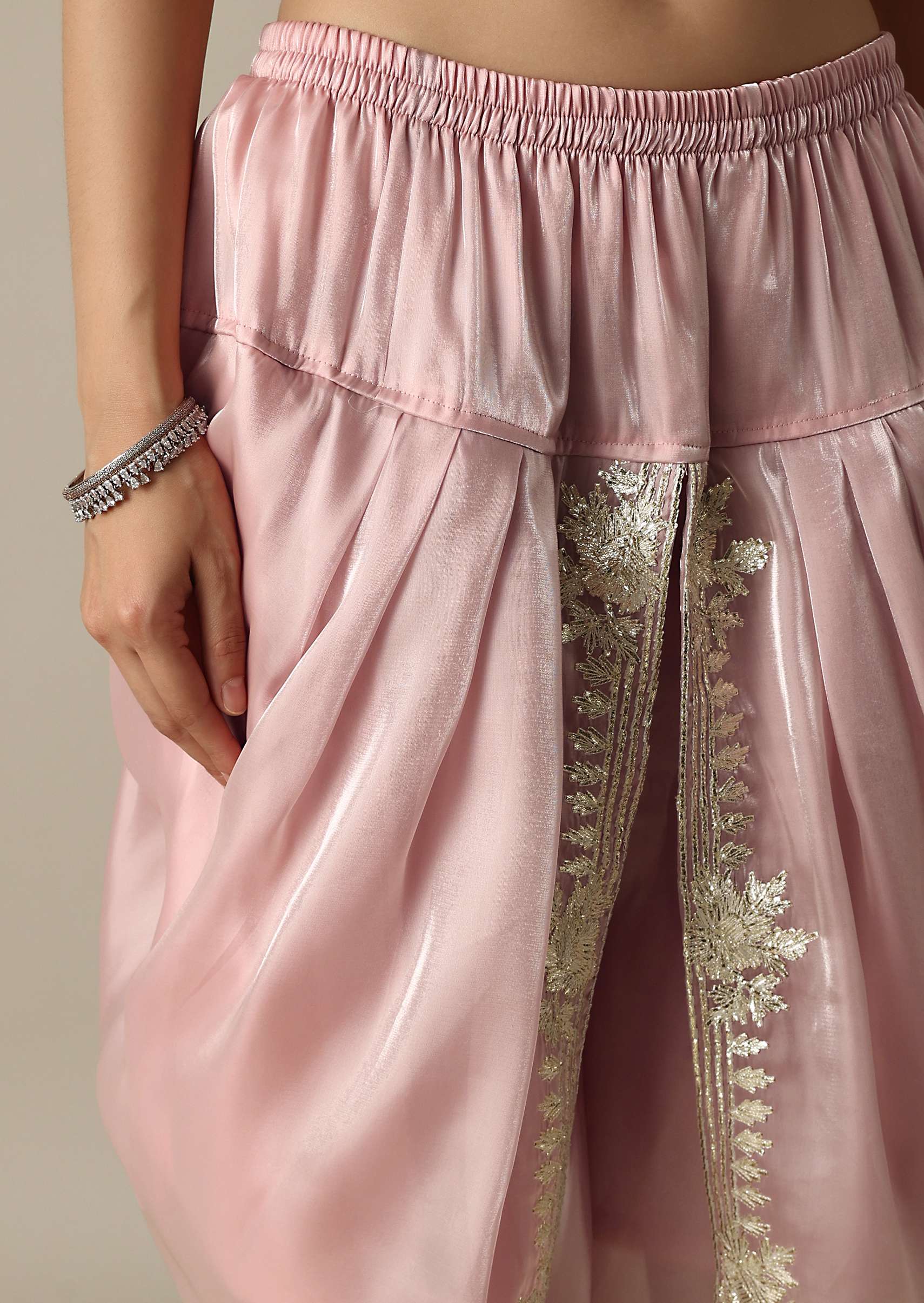 Blush Pink Organza Gotta Patti Work Dhoti Set - Image 6