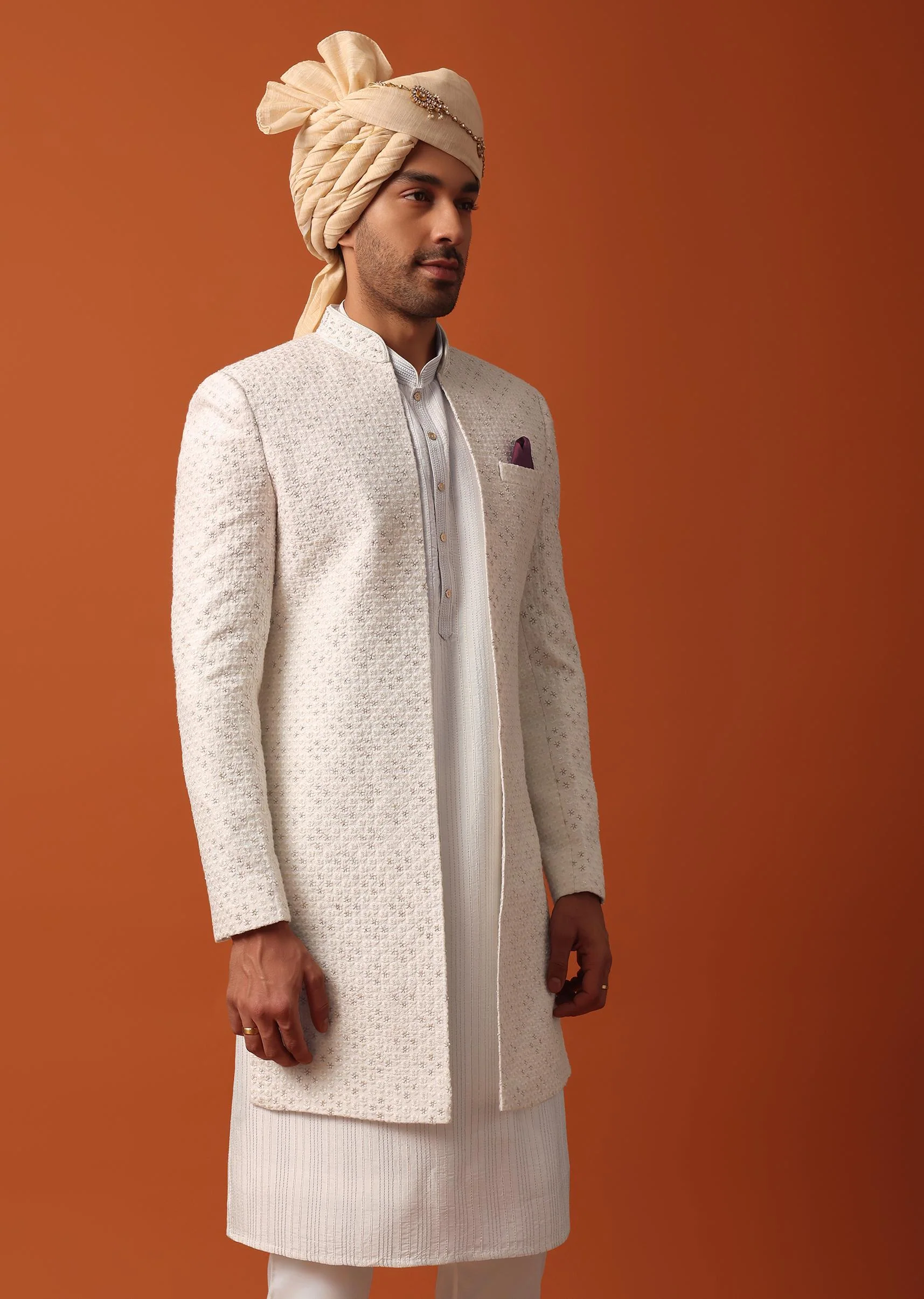 Blush Pink Sherwani Adorned with Intricate Embroidery All Over - Image 3