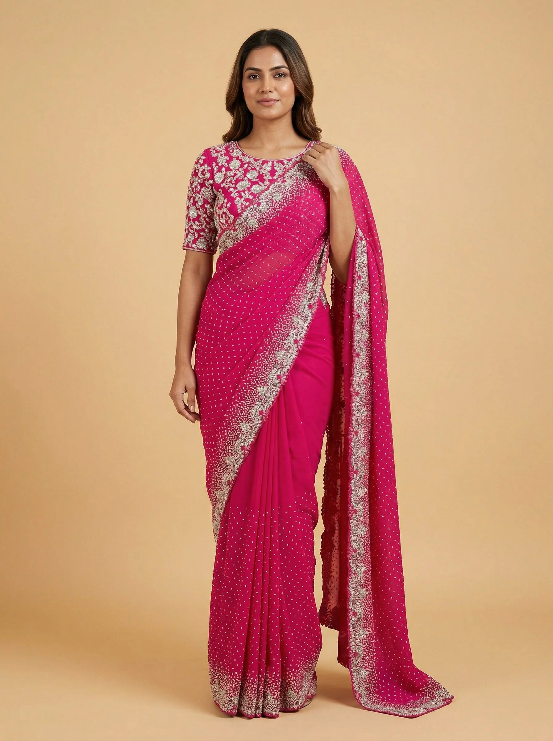 Blush Rani Embroidered Saree