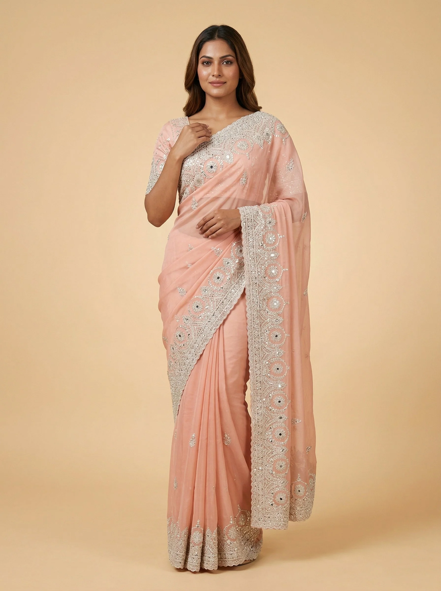 Blush Sorbet Pink Embroidered Saree