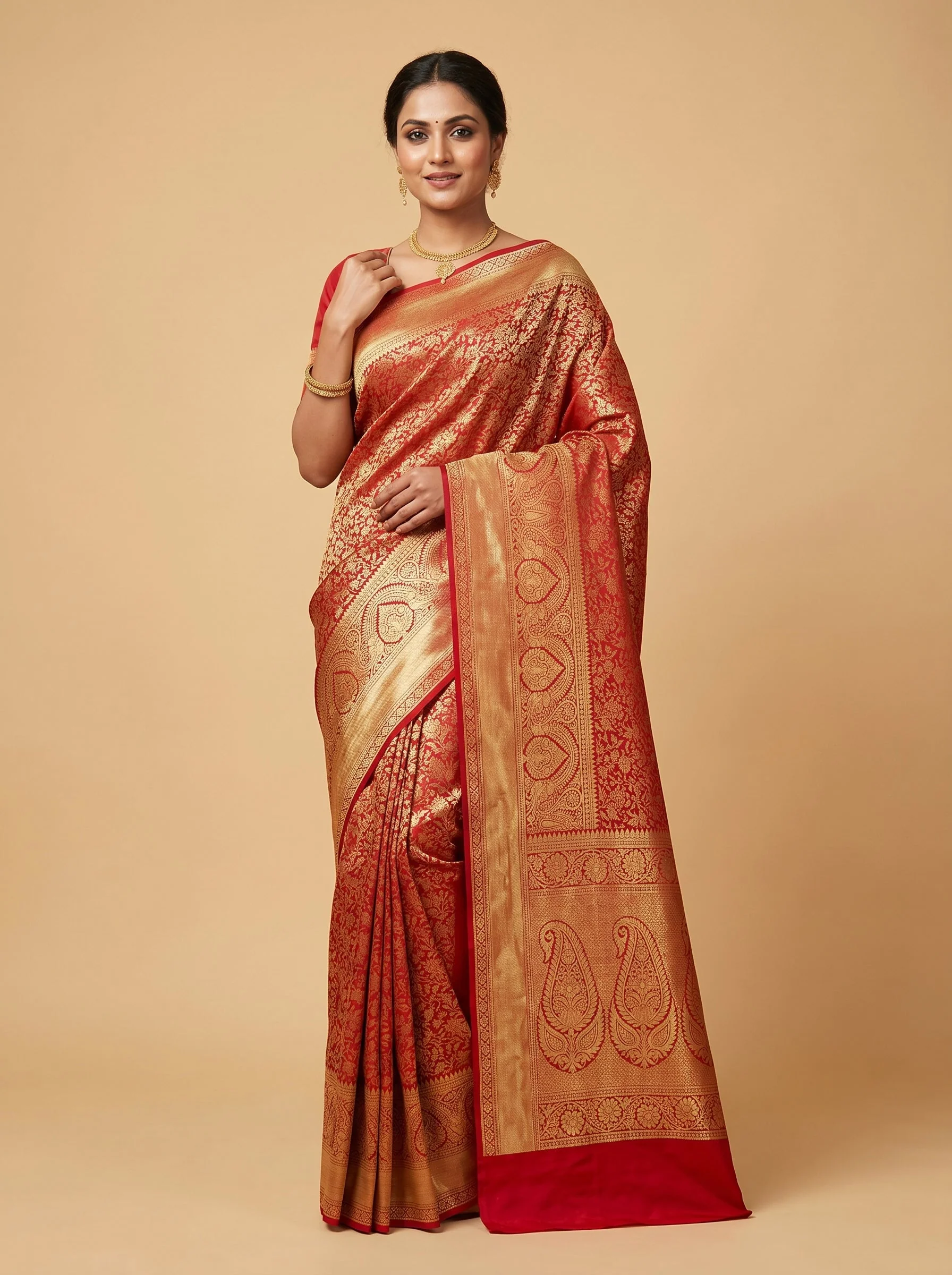 Bold Red Flame Handloom Saree
