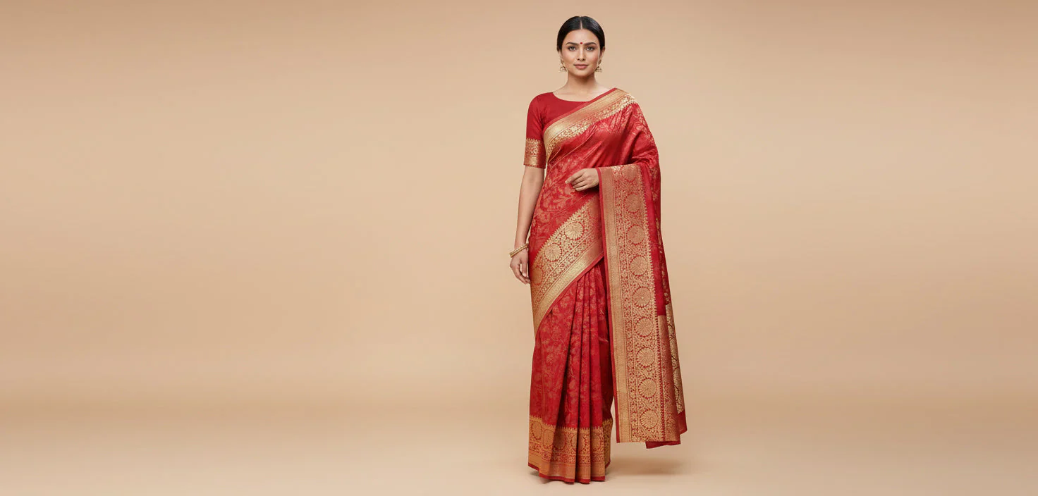 Bold Red Handloom Saree - Image 2