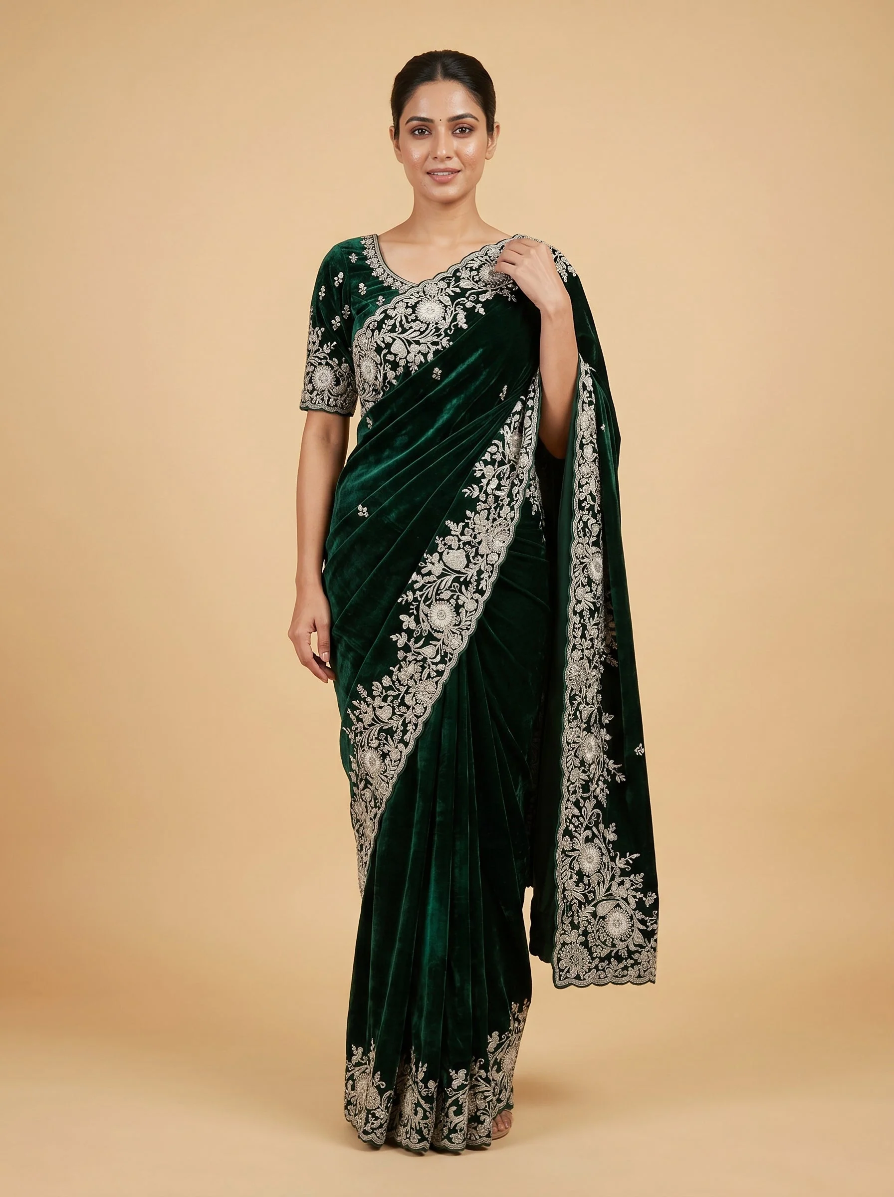Bottle Green Deep Craft Embroidered Saree