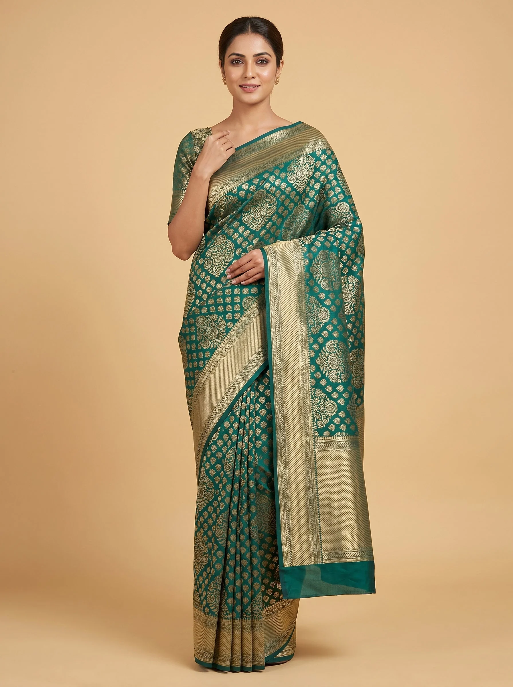 Bottle Green Deepwood Tone Handloom Saree