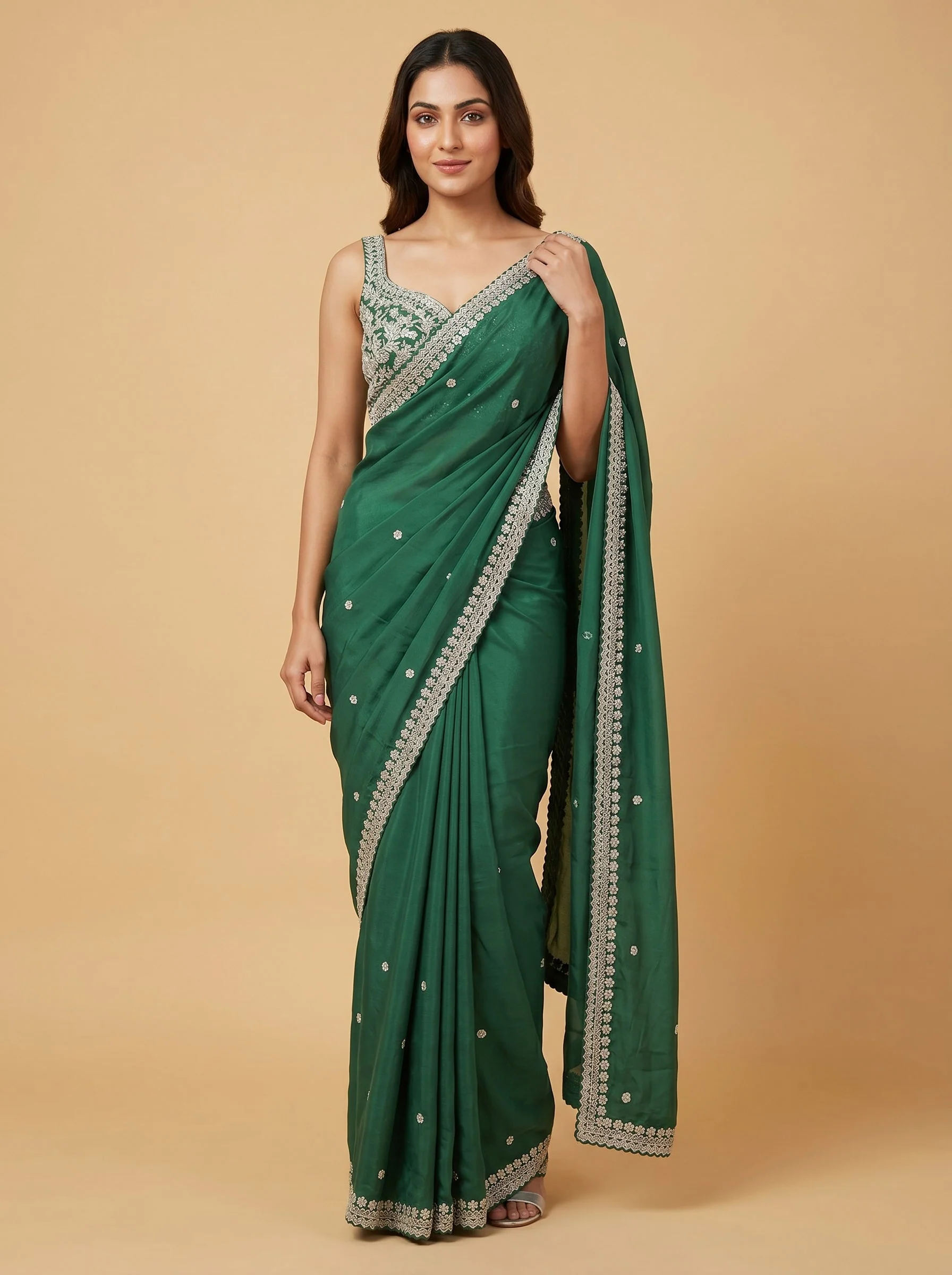 Bottle Green Forest Luxe Embroidered Saree