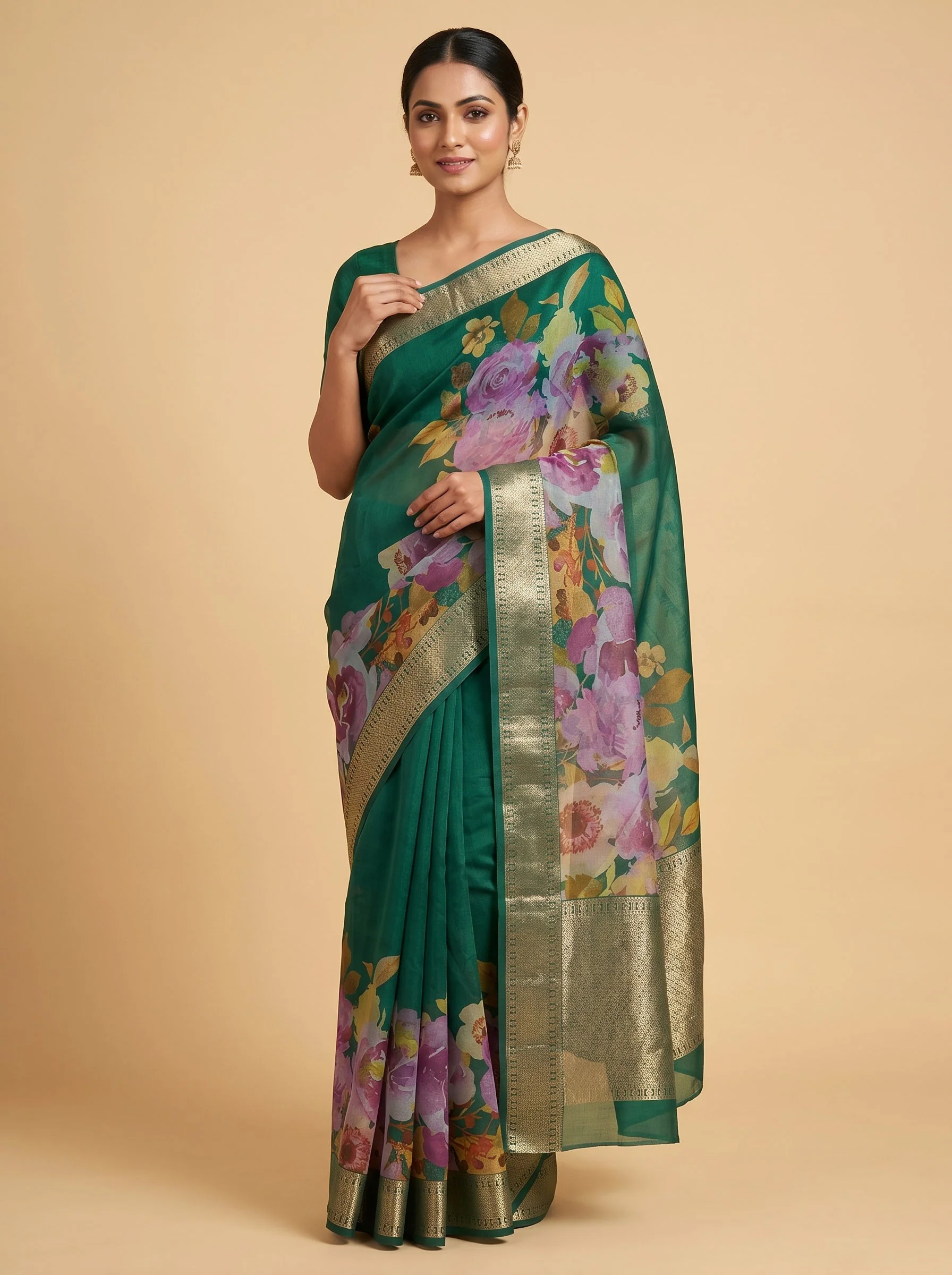 Bottle Green Luxe Weave Handloom Saree