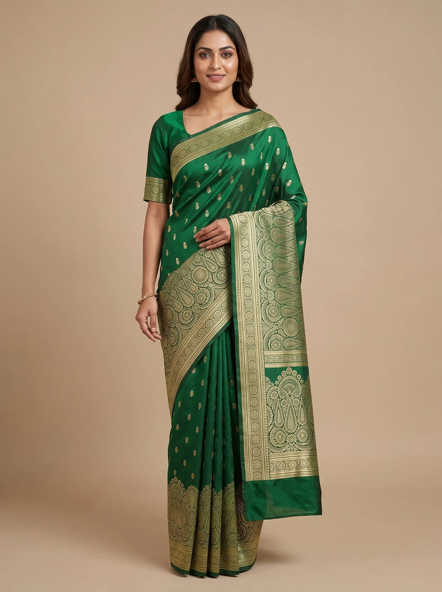 Bottle Green Royal Forest Handloom Saree