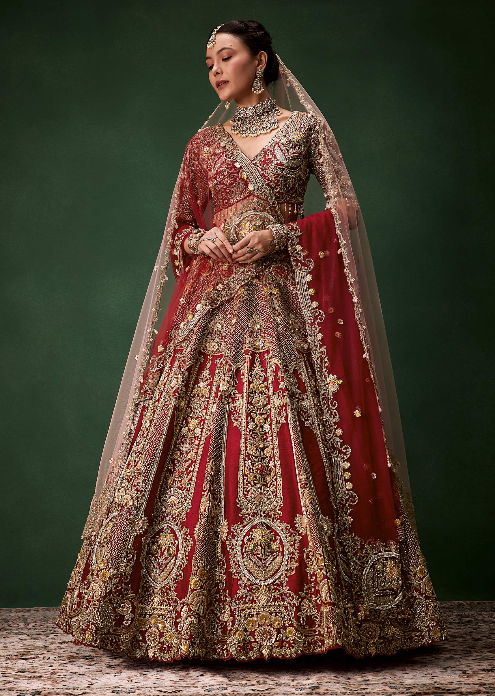 Bridal Lehenga Heavy Work Set with Two Dupattas - Image 4