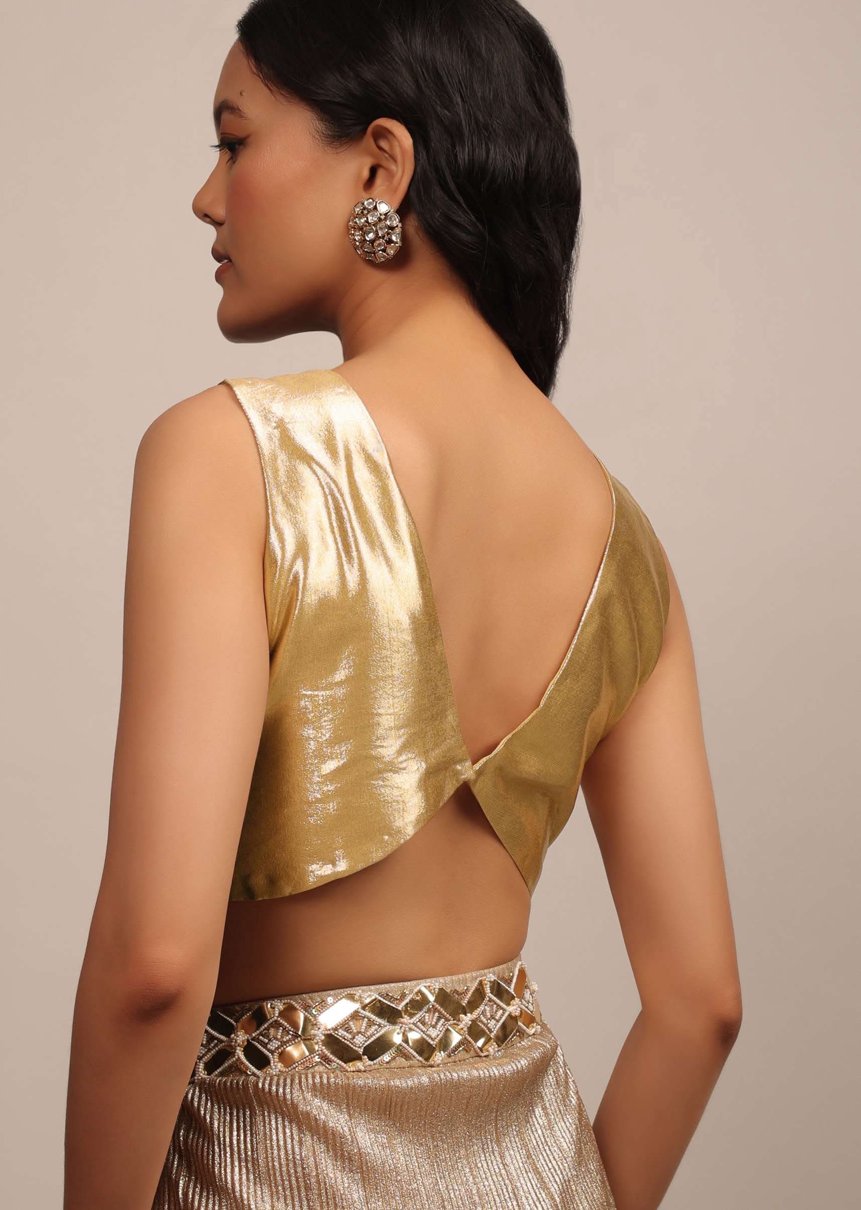 Bright Gold Sleeveless Blouse In Gold Brocade With Silver And Golden Weave - Image 2