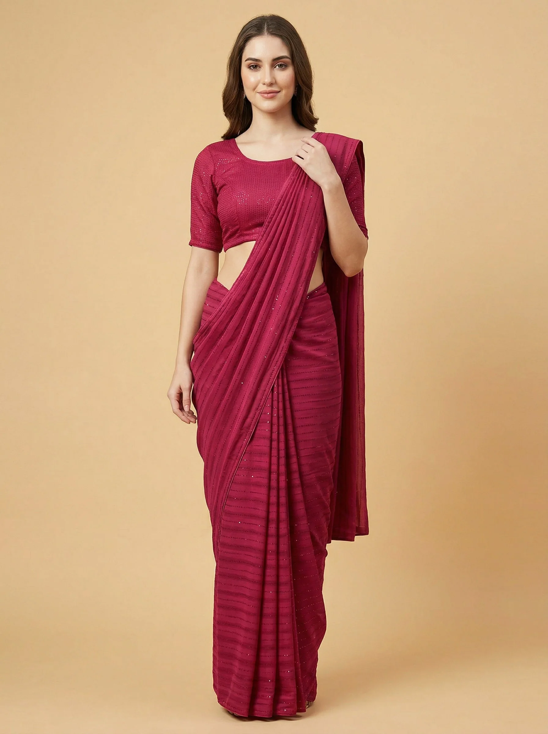Bright Red Embroidered Saree