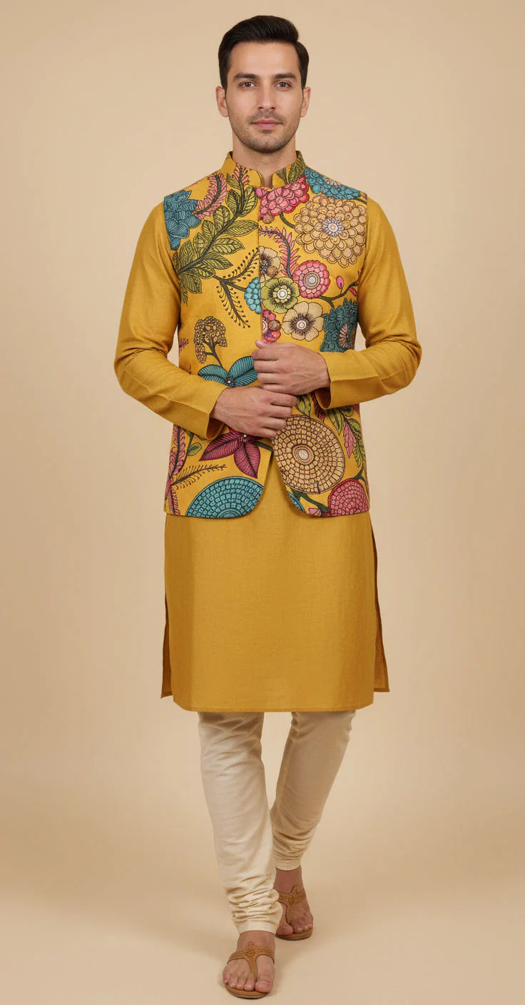 Bright Yellow Jacket Kurta Set - Image 2