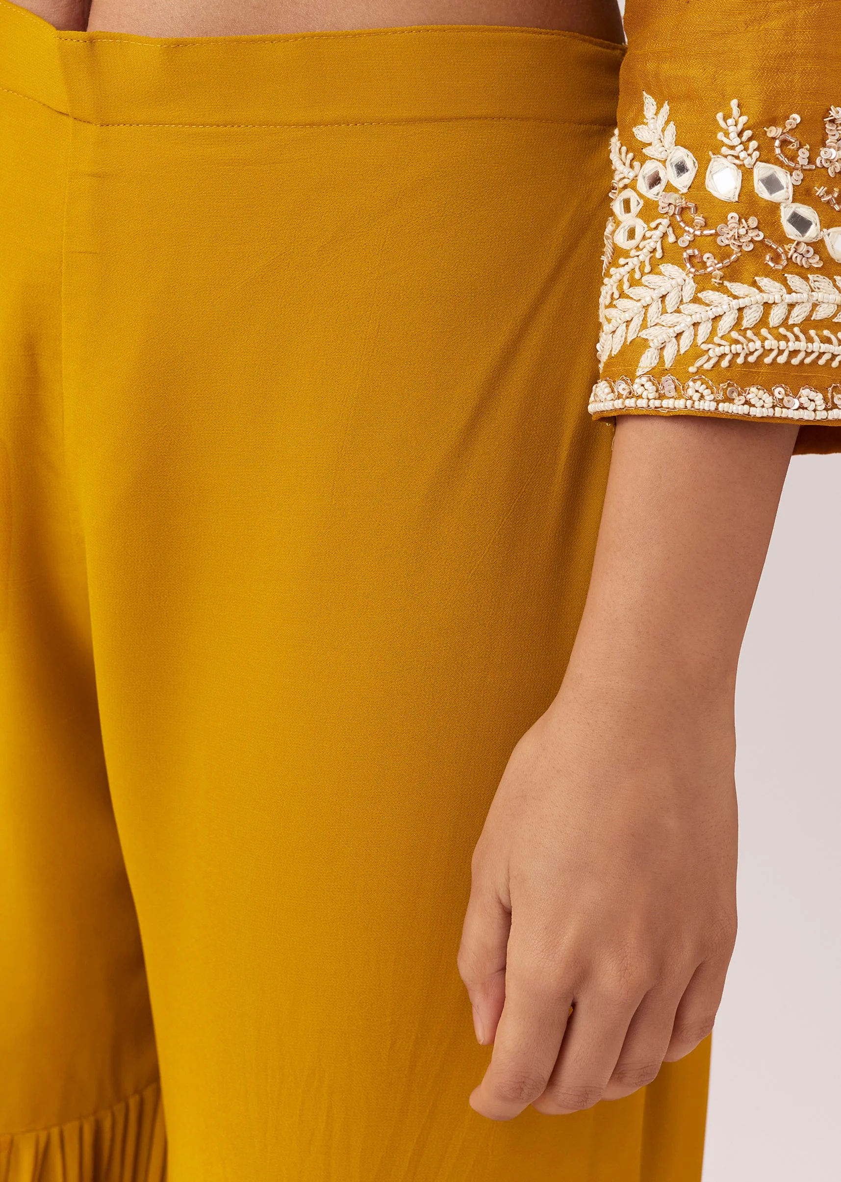 Bright Yellow Sharara Set With Mirror Work - Image 6