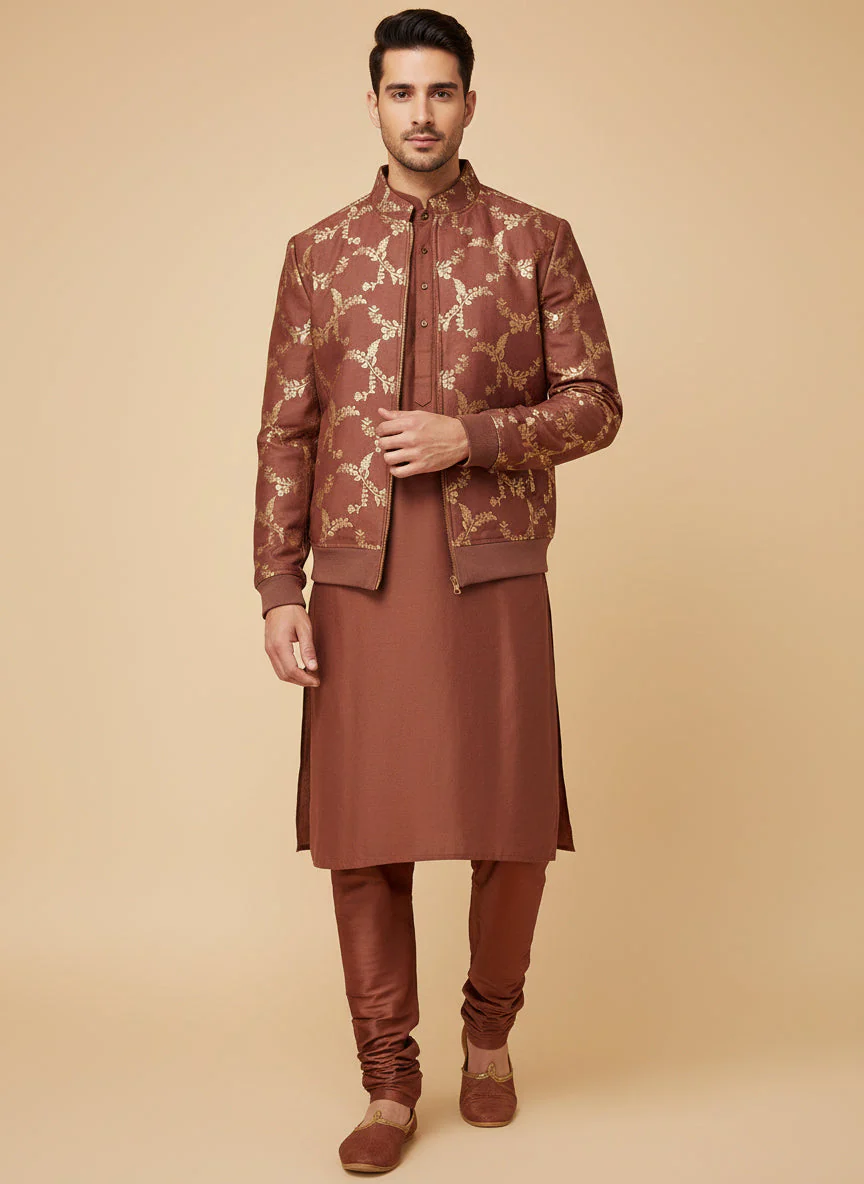 Brown Classic Jacket Kurta Set - Image 2
