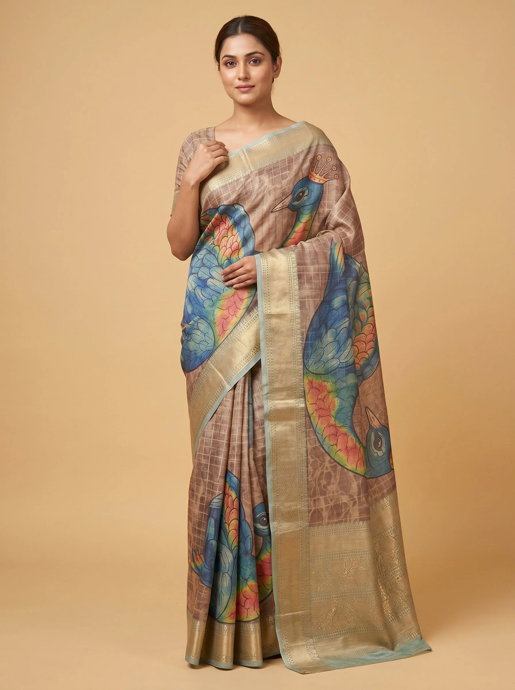 Brown Cocoa Weave Handloom Saree