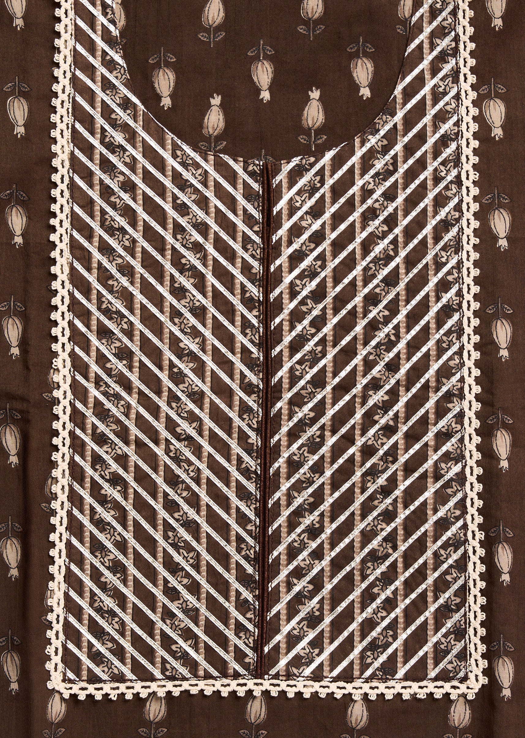 Brown Cotton Printed Unstitched Suit Set With Dupatta - Image 2