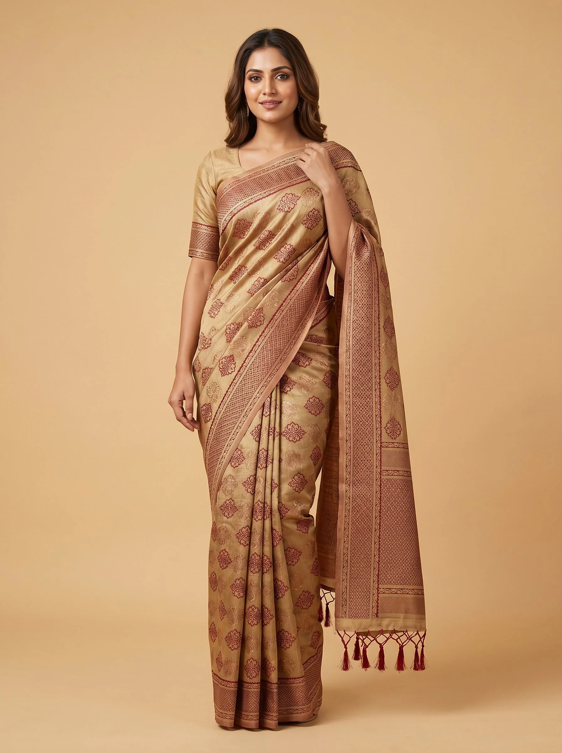 Brown Earth Tone Embroidered Saree