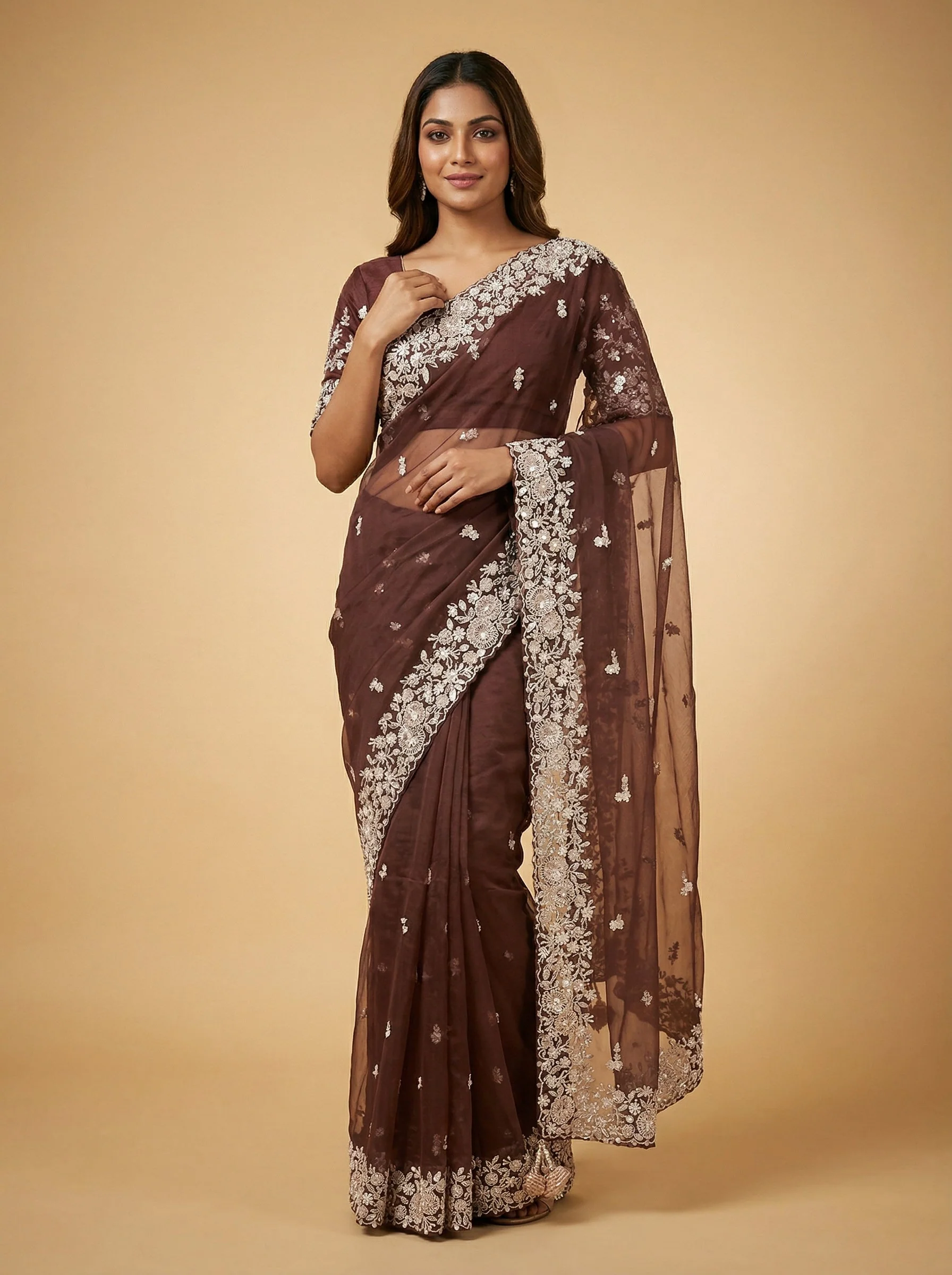 Brown Earthbound Embroidered Saree