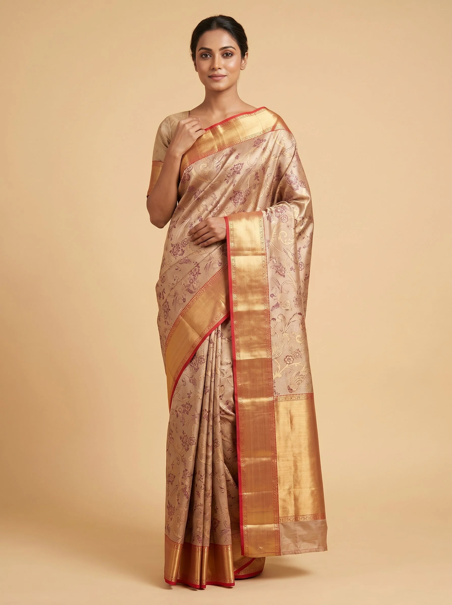 Brown Gold Antique Blend Handloom Saree