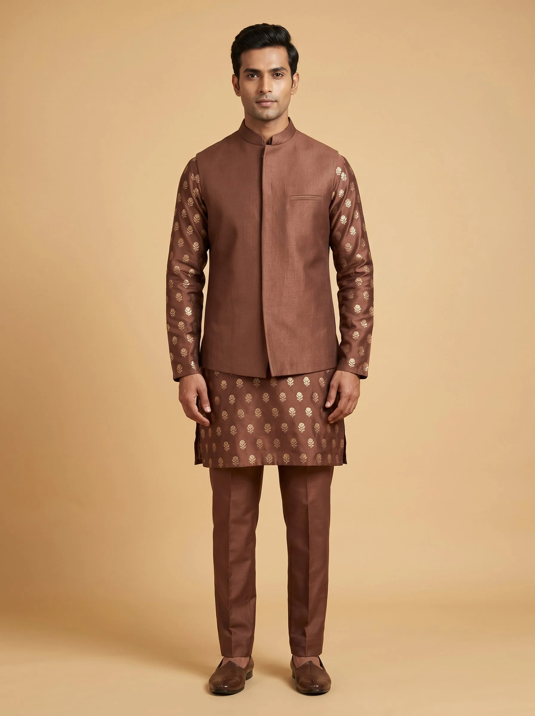 Brown Heritage Jacket Kurta Set