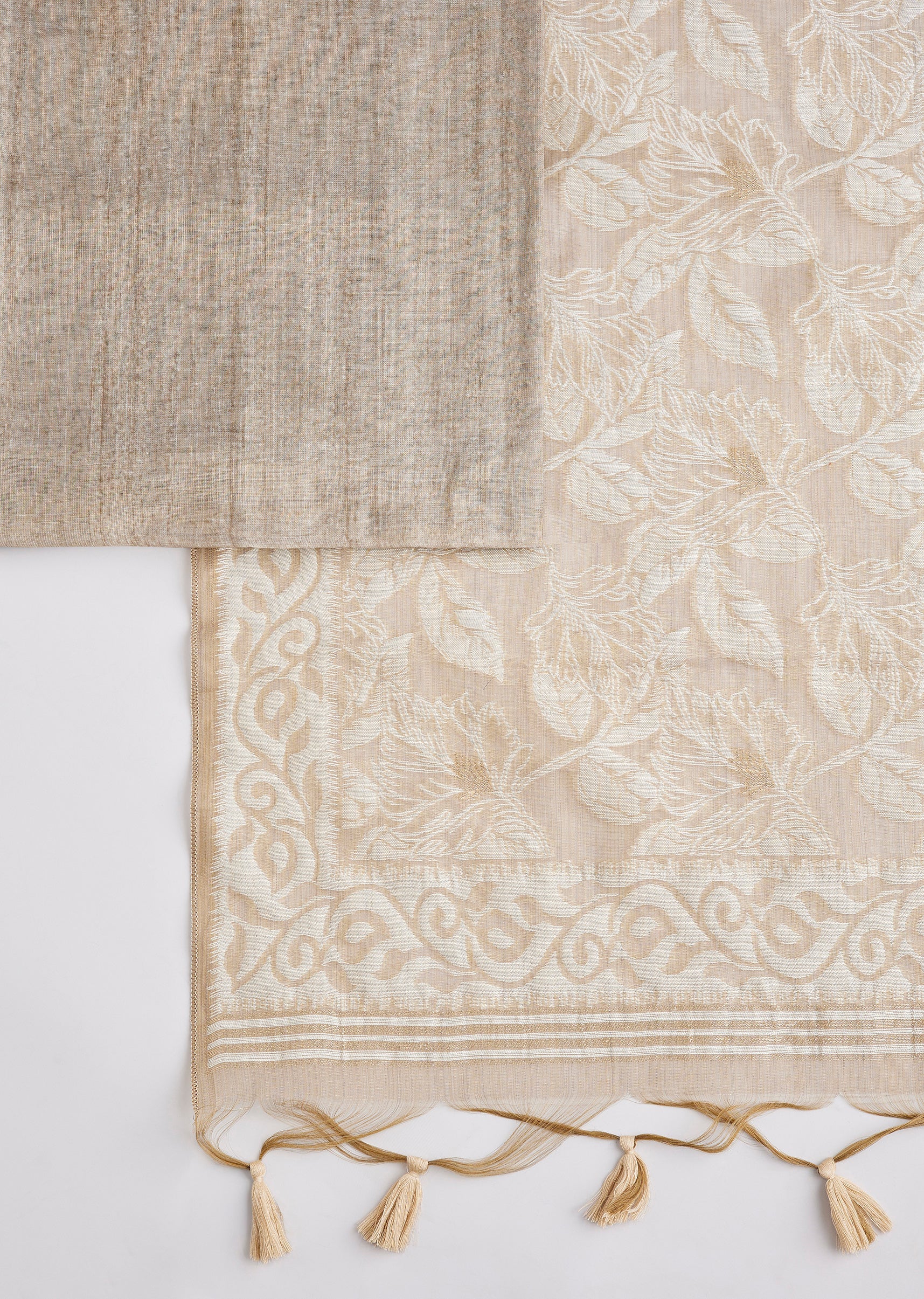 Brown Linen Embroidered Unstitched Suit Set With Dupatta - Image 3